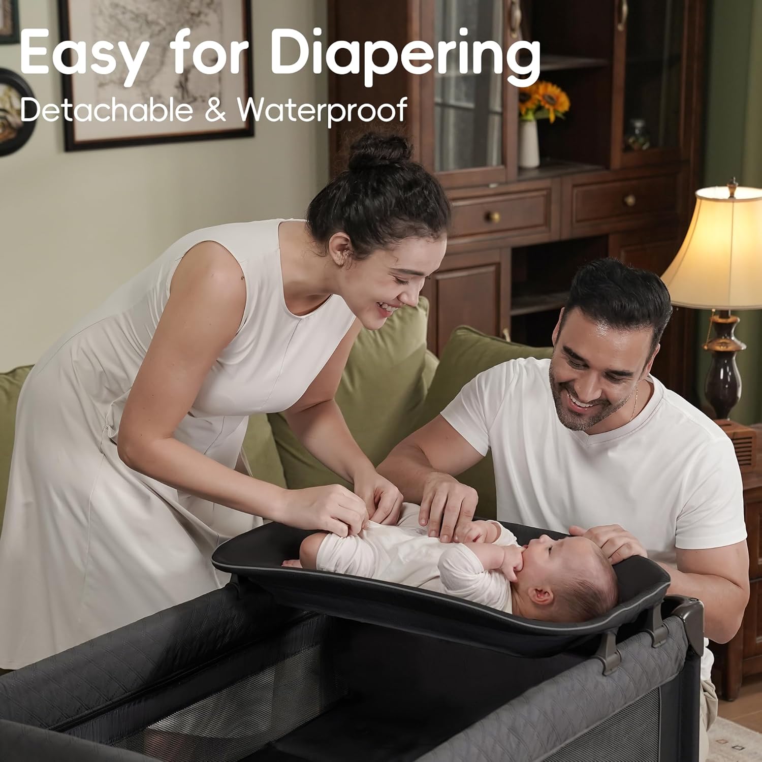 Pamo Babe Magic Fold Playard 1 Step Setup Pack and Play with Bassinet Baby Playard Portable Crib with Zip Door & Changing Table