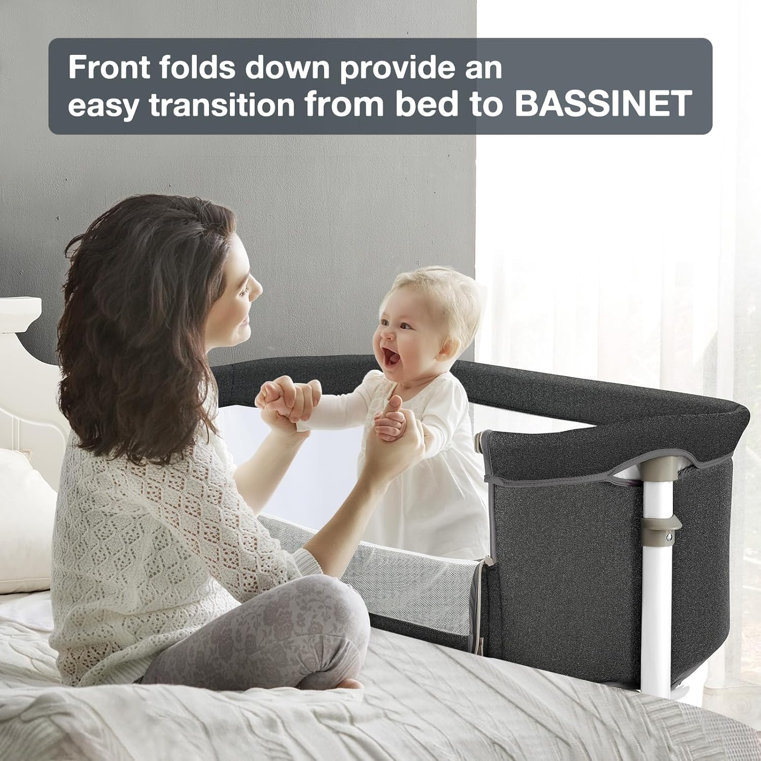 RONBEI Baby Bassinet Bedside Sleeper, Easy to Assemble Bassinets for Baby/Infants, Height Adjustable Bedside Bassinet for Newborn Baby