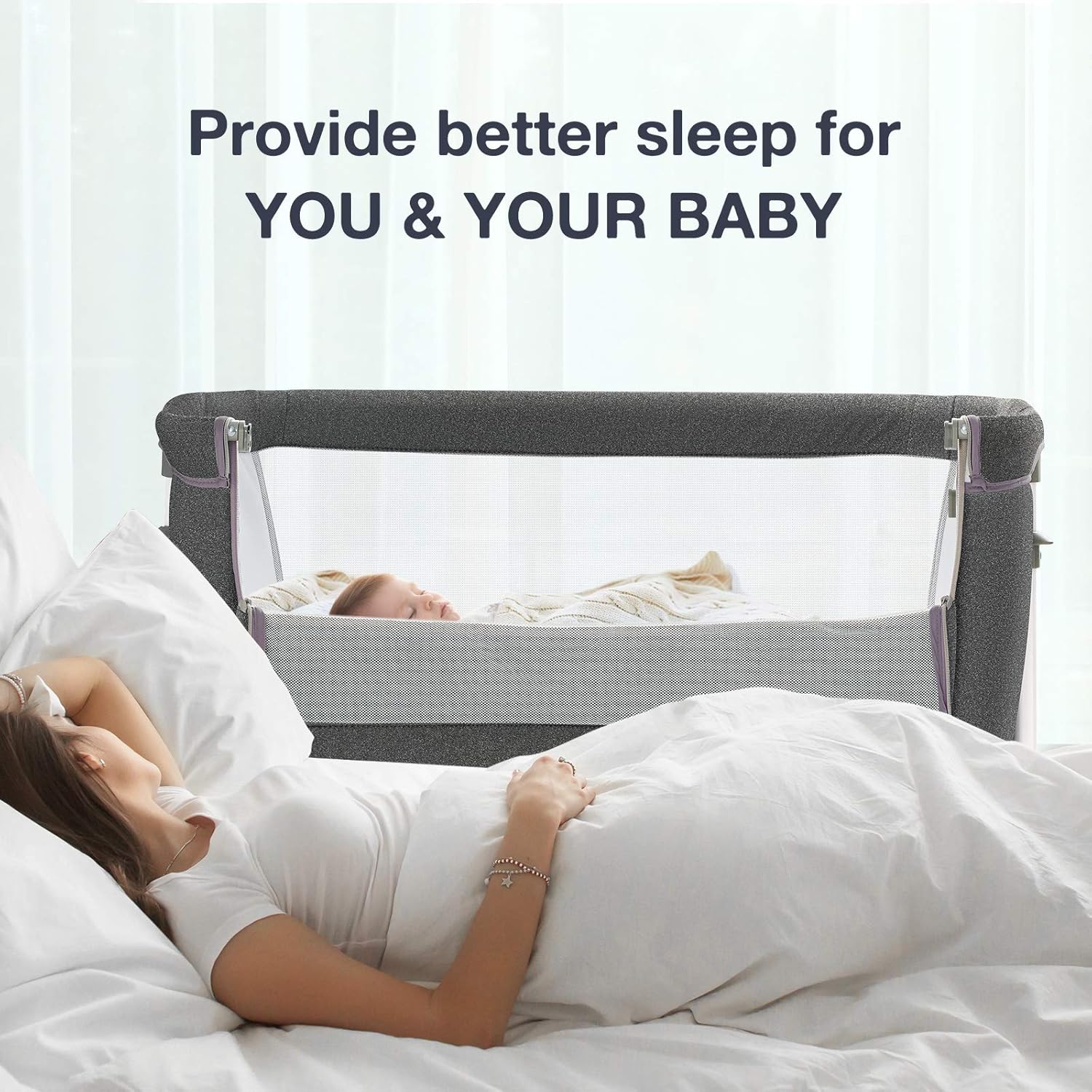 Alternative view of RONBEI Baby Bassinet Bedside Sleeper, Easy to Assemble Bassinets for Baby/Infants, Height Adjustable Bedside Bassinet for Newborn Baby