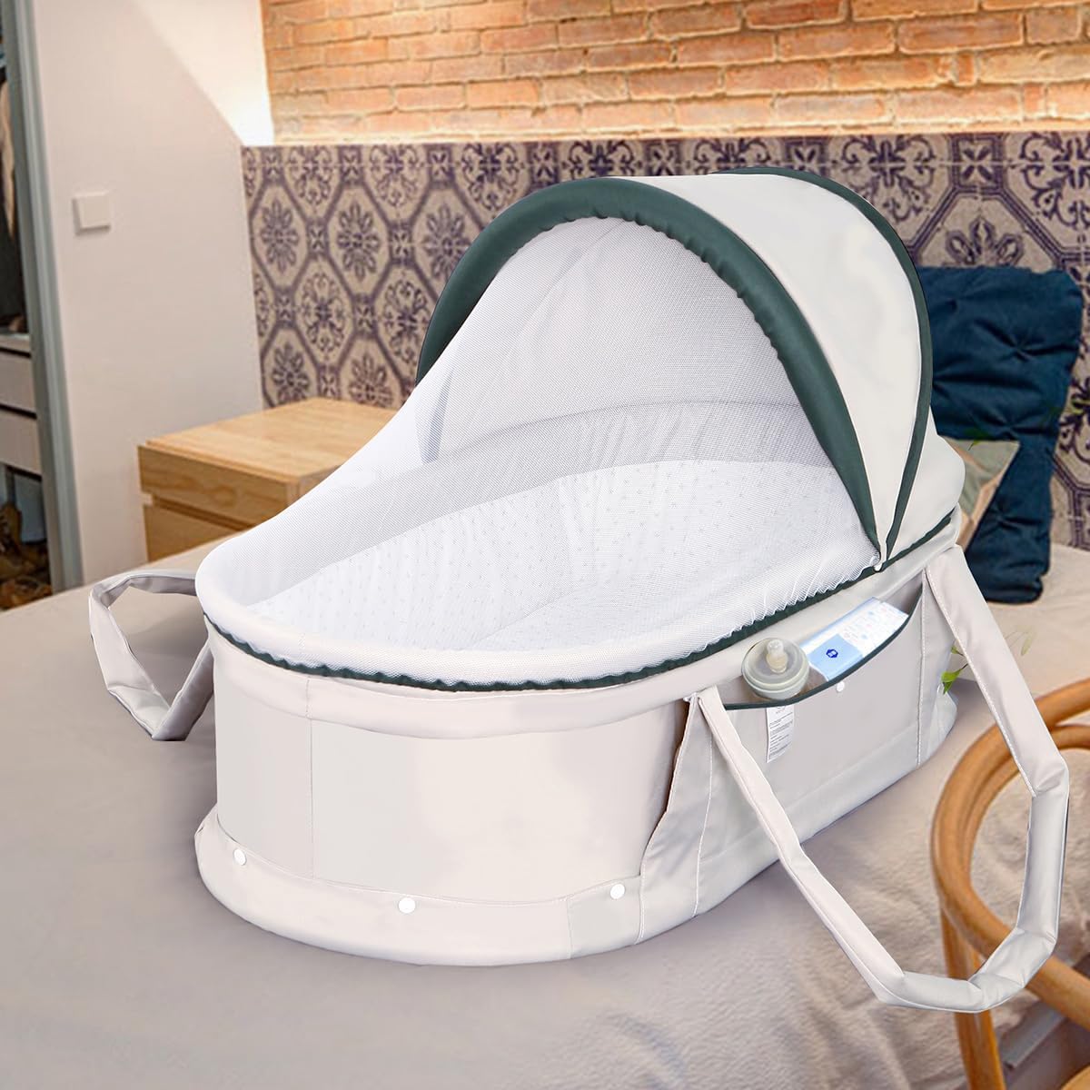 Kiss My Heart Baby Travel Bassinet Portable Bassinet with 2 in 1 Canopy for Newborn - Light Grey