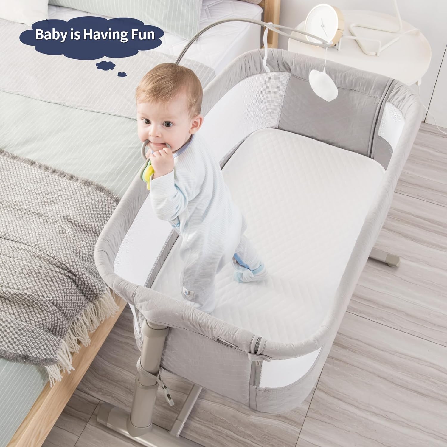 RONBEI Baby Bassinet, Bedside Sleeper Breathable Mesh Bedside Crib Bassinets, Adjustable Height Bassinet Bed for Baby/Newborn/Infants