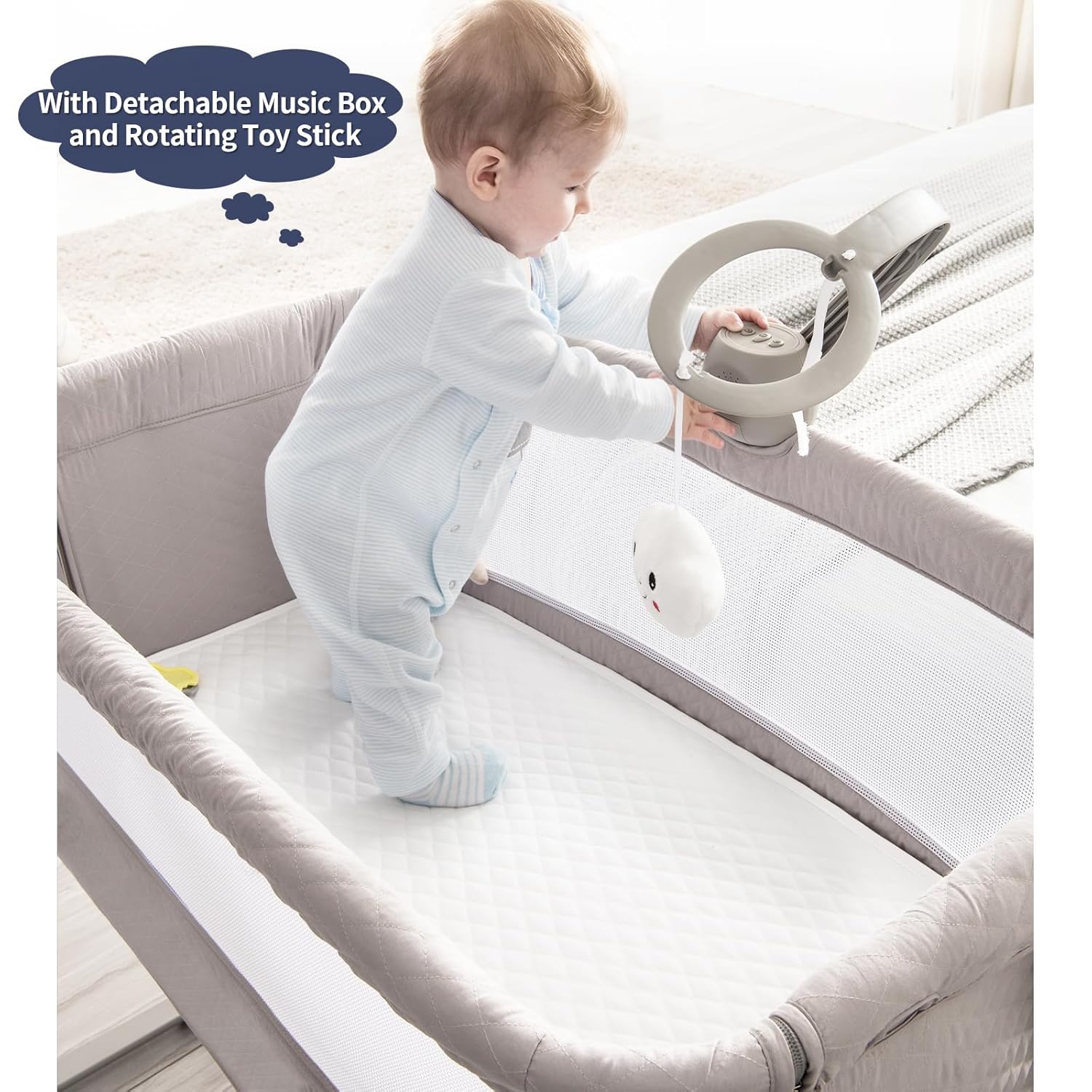 RONBEI Baby Bassinet, Bedside Sleeper Breathable Mesh Bedside Crib Bassinets, Adjustable Height Bassinet Bed for Baby/Newborn/Infants - Image 3