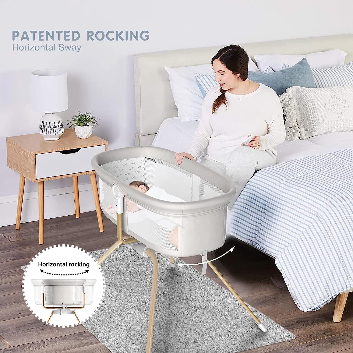 Alternative view of ANGELBLISS 3 in 1 Baby Bassinet, Rocking Bassinets Bedside Sleeper, One-Second Convert Travel Portable Bassinet Newborn Baby (White)