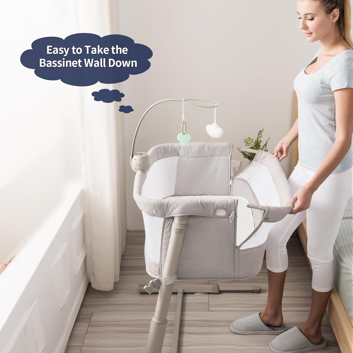 RONBEI Baby Bassinet, Bedside Sleeper Breathable Mesh Bedside Crib Bassinets, Adjustable Height Bassinet Bed for Baby/Newborn/Infants - Image 4