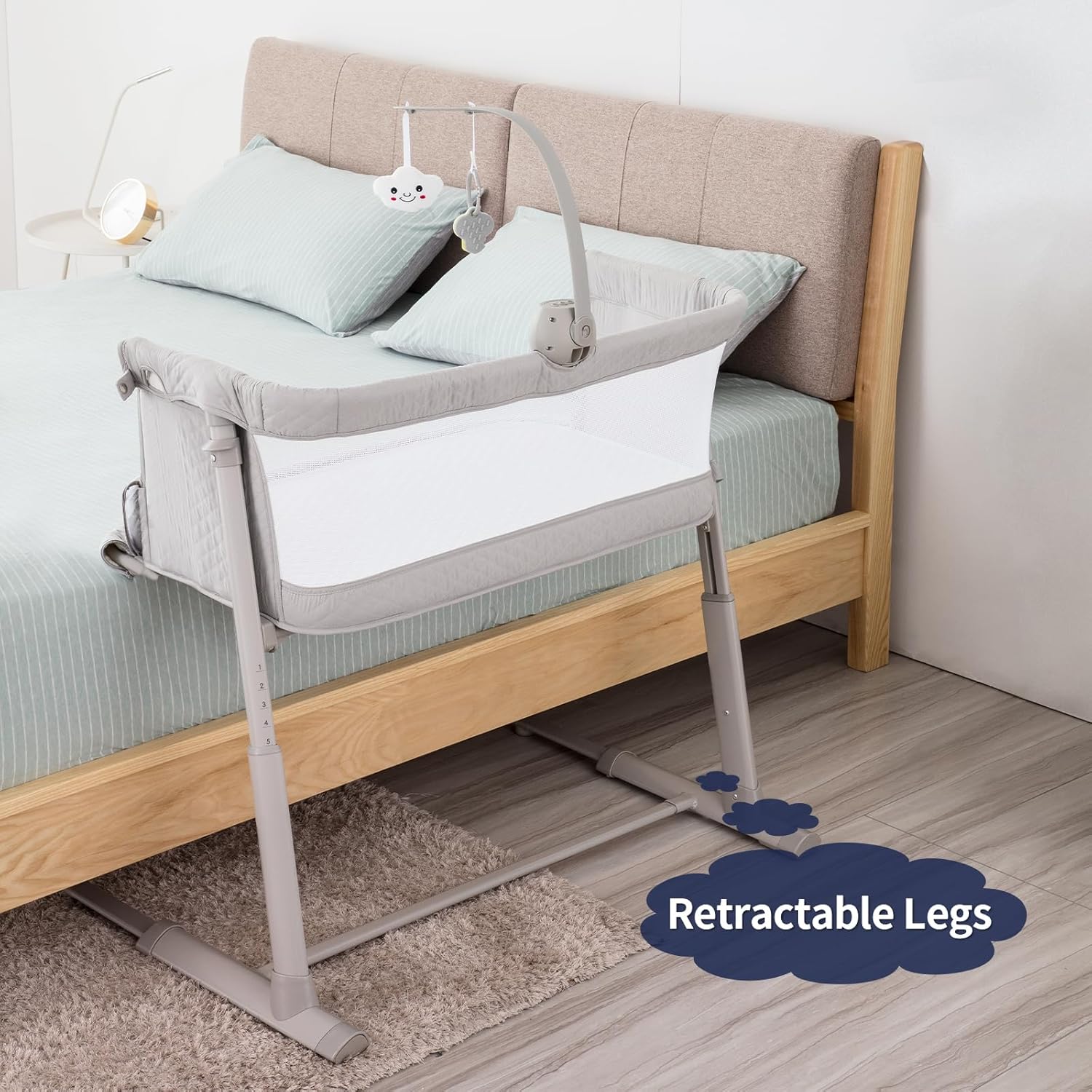 RONBEI Baby Bassinet, Bedside Sleeper Breathable Mesh Bedside Crib Bassinets, Adjustable Height Bassinet Bed for Baby/Newborn/Infants - Image 5