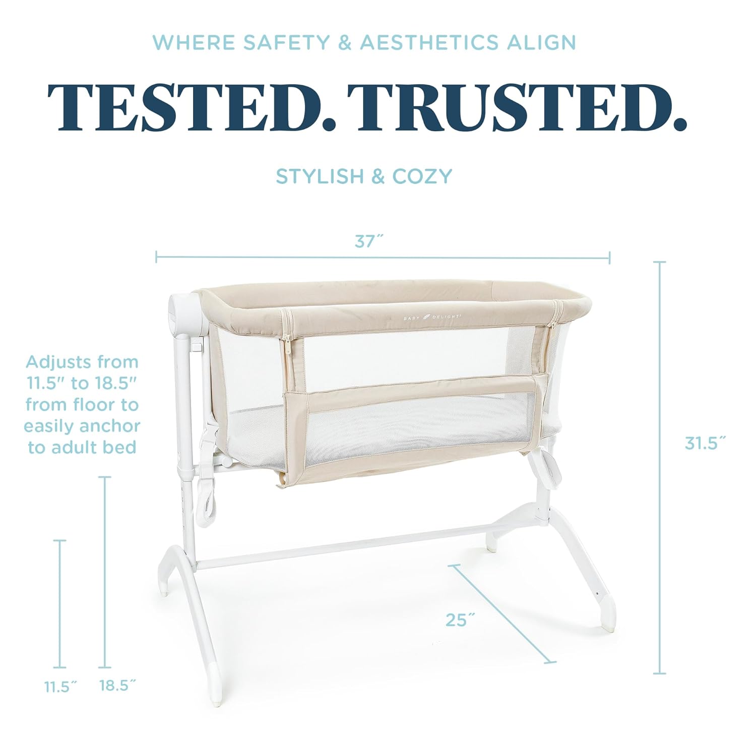 Baby Delight Beside Me Wink Bassinet | Bedside Sleeper | 7-Position Height Adjustment | Organic Oat
