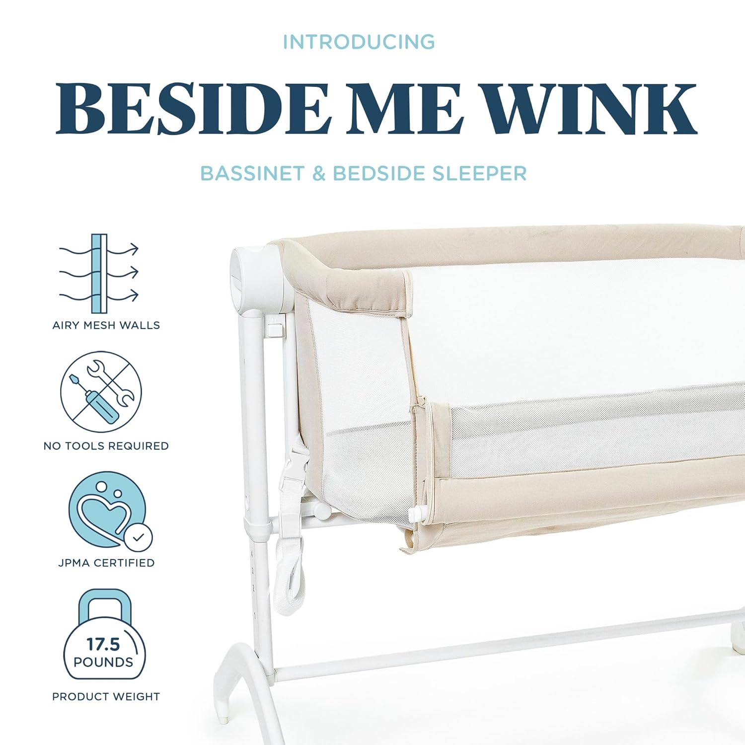 Alternative view of Baby Delight Beside Me Wink Bassinet | Bedside Sleeper | 7-Position Height Adjustment | Organic Oat