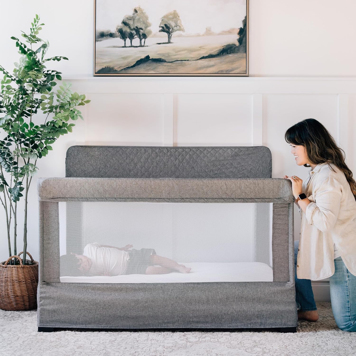 Baby Delight Lunaire Full Size Crib | Breathable Mesh Baby Crib | Tool-Free Assembly Baby Bed | Charcoal Tweed
