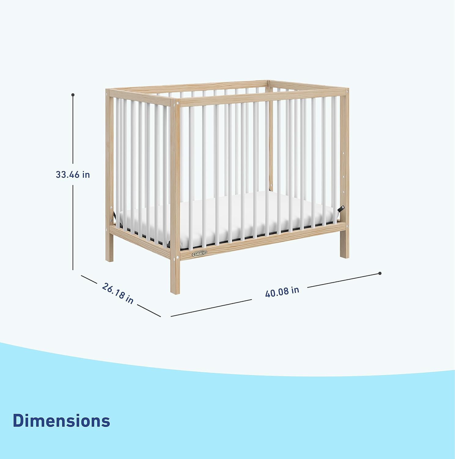 Alternative view of Graco Teddi 4-in-1 Convertible Mini Crib with Bonus Water-Resistant Mattress (Natural with White) u2013 GREENGUARD Gold Certified, 2.75-Inch Mattress Included, Convenient Size, Easy 30-Minute Assembly