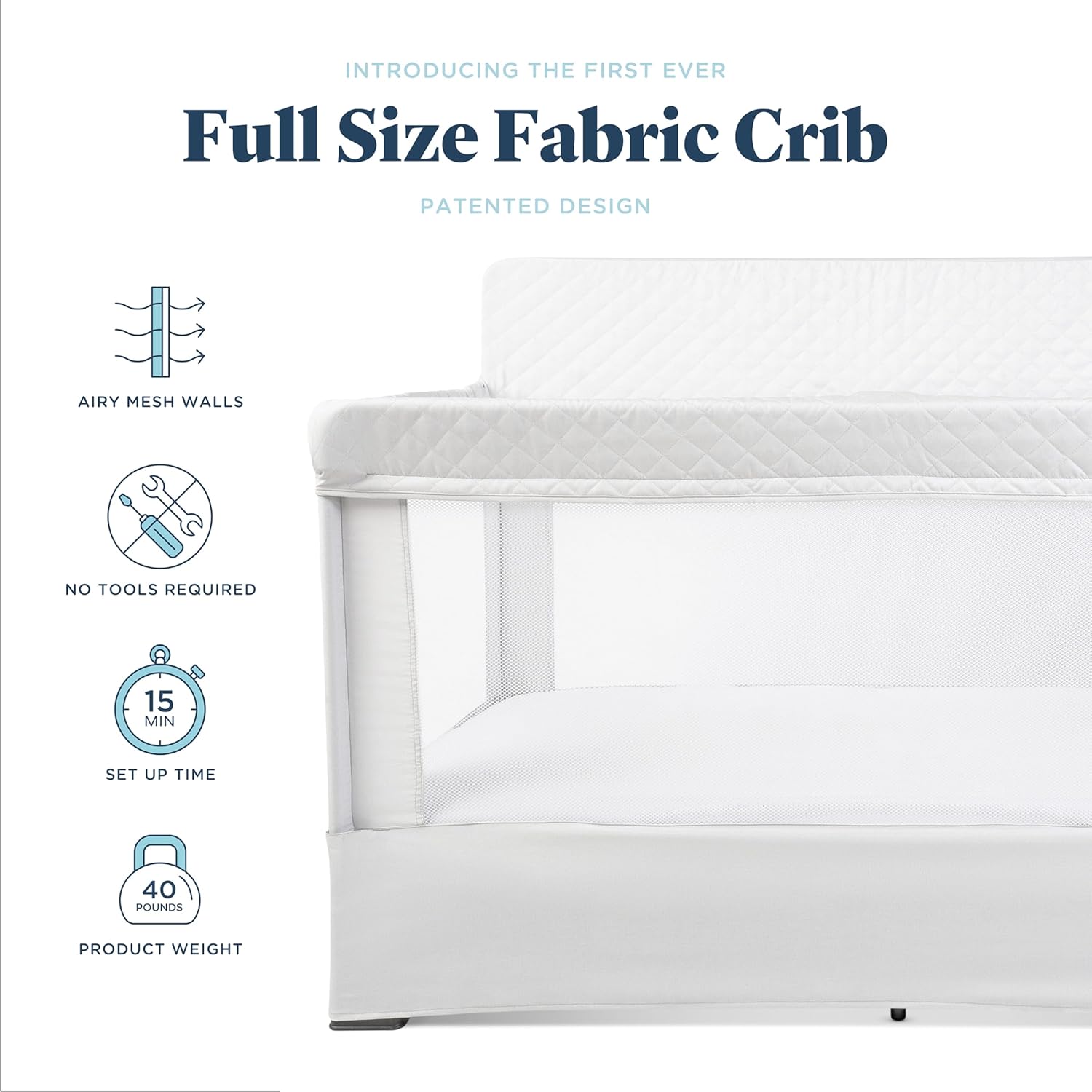 Alternative view of Baby Delight Lunaire Full Size Crib | Breathable Mesh Baby Crib | Tool-Free Assembly Baby Bed | Driftwood Grey