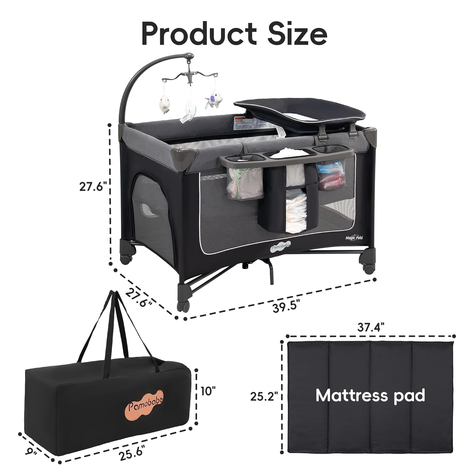 Alternative view of Pamo Babe Magic Fold Playard 1 Step Setup Pack and Play with Bassinet Baby Playard Portable Crib with Zip Door & Changing Table