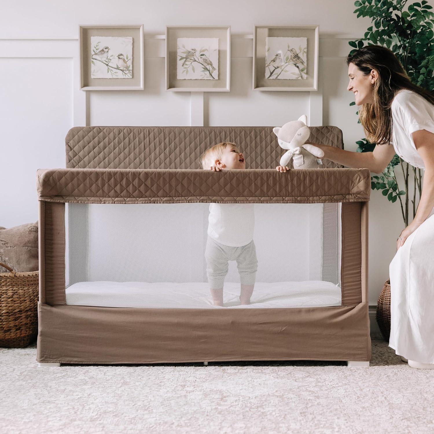 Baby Delight Lunaire Full Size Crib | Breathable Mesh Baby Crib | Tool-Free Assembly Baby Bed | 100% GOTS Certified Organic Cotton Fabric | Organic Mocha