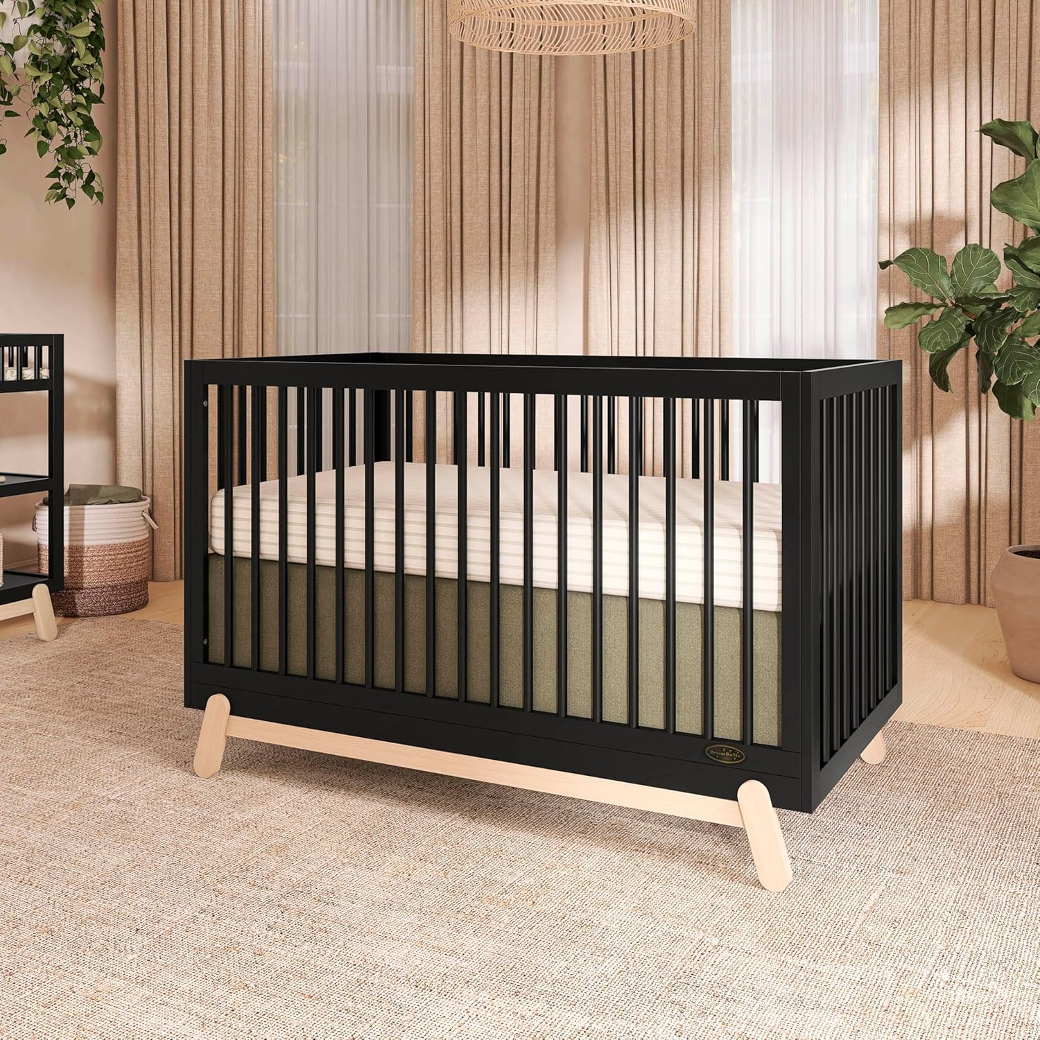 Dream On Me Hygge 5-in-1 Convertible Full-Size Baby Crib in Matte Black Vintage, GreenGuard Gold & JPMA, Converts to Toddler, Day & Full-Size Bed, Adjustable Mattress Heights, Modern Nursery