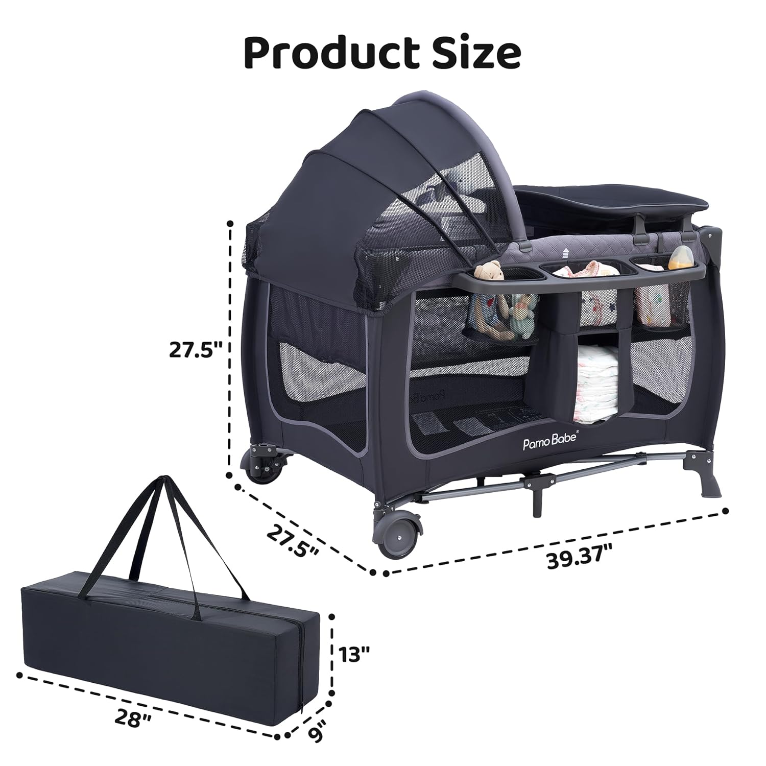 Alternative view of Pamo Babe Baby Playard with Canopy, Portable Crib with Changing Table