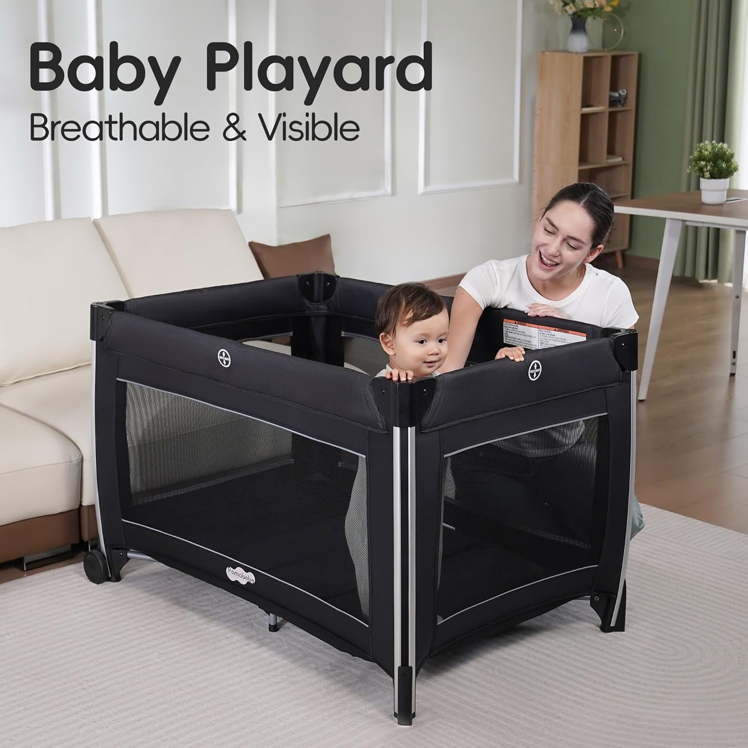 Alternative view of Pamo Babe 4 in 1 Baby Playards with Bassinet & Changing Table, Portable Crib Breathable Mesh and Toy Mobile