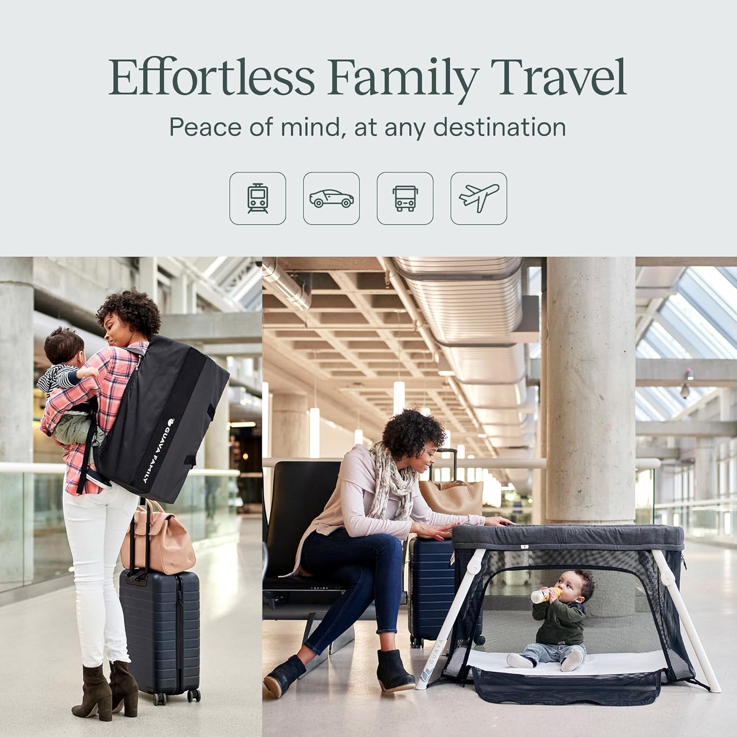 Guava Family Travel Crib Includes Lightweight Backpack Design | Certified Baby Safe Portable Crib | Folding Play Yard, Comfy Mattress for Babies, Toddlers | Compact Baby Travel Bed