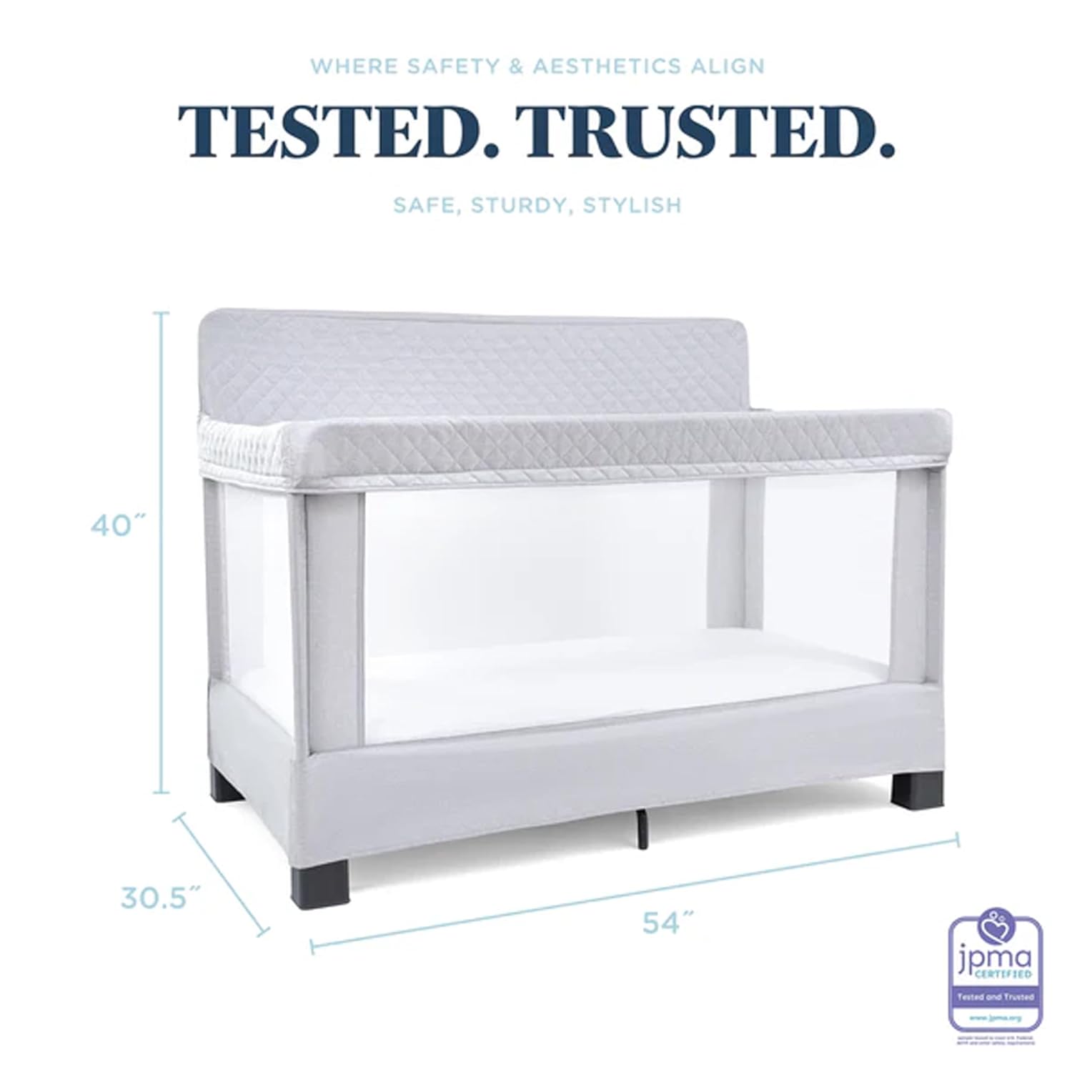 Alternative view of Baby Delight Horizon Full Size Crib, Breathable Mesh Walls, Tool-Free Assembly Baby Bed, Luxe Quilted Easy to Clean Fabric, Grey