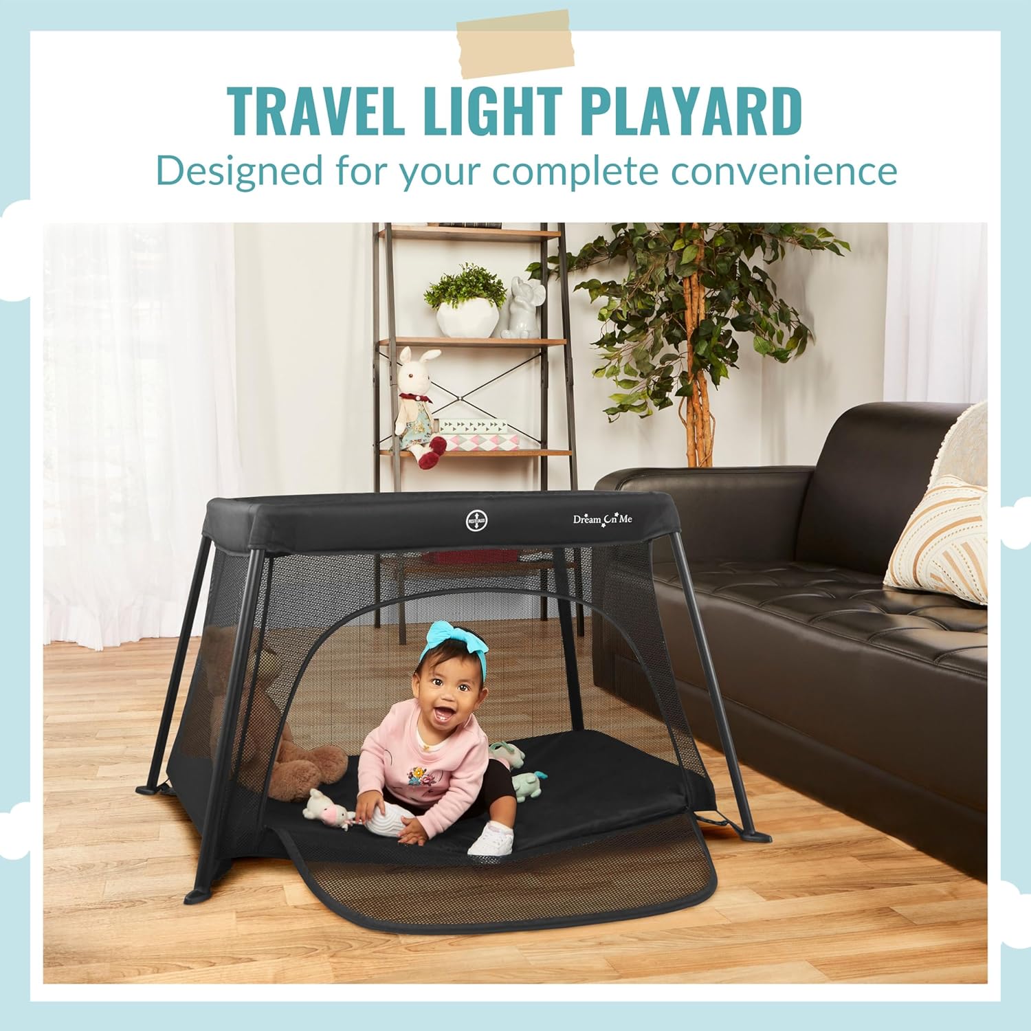Alternative view of Dream On Me Travel Light Baby Playard with Zipper Access Door, Breathable Mesh Sides with Soft Comfortable Mattress, Easy Fold Design with Travel Carry Bag, Compact Space Saving Design - Black
