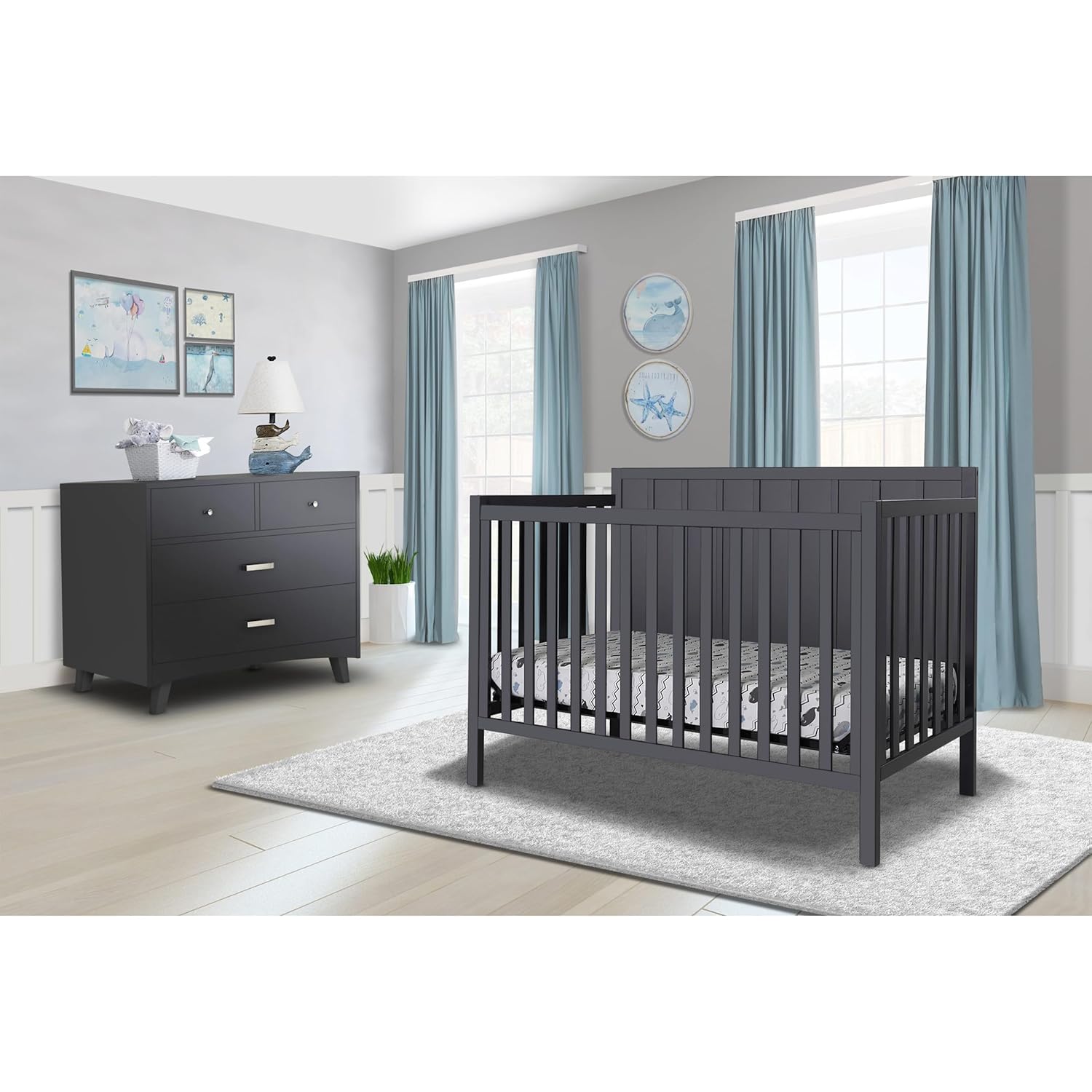 Sorelle Furniture Essex Crib Classic 4-in-1 Convertible Crib, Made of Wood, Non-Toxic Finish, Wooden Baby Bed, Toddler Bed, Child’s Daybed and Full-Size Bed, Nursery Furniture-Midnight