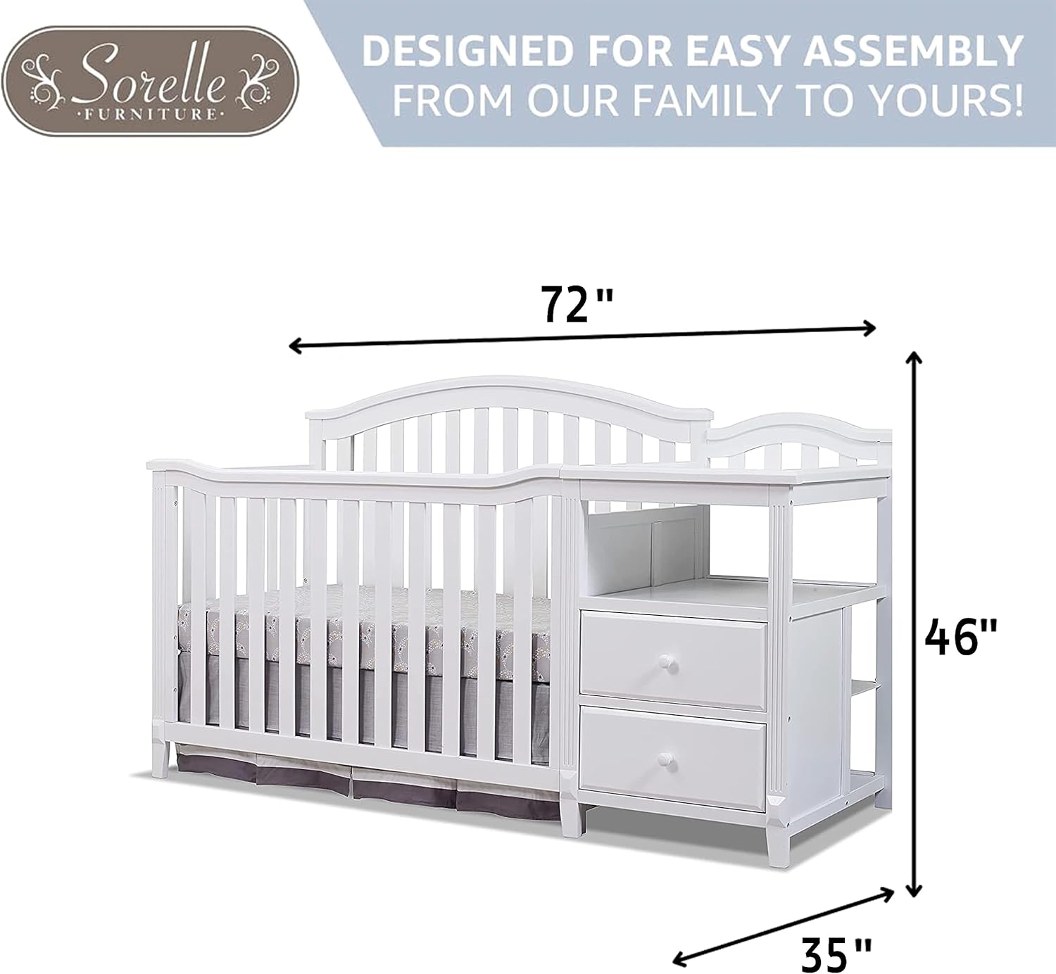 Alternative view of Sorelle Furniture Berkley Crib and Changer with Slat Panel Back Classic -in- Convertible Diaper Changing Table Non-Toxic Finish Wooden Baby Bed Toddler Childs Daybed Full-Size Nursery - White