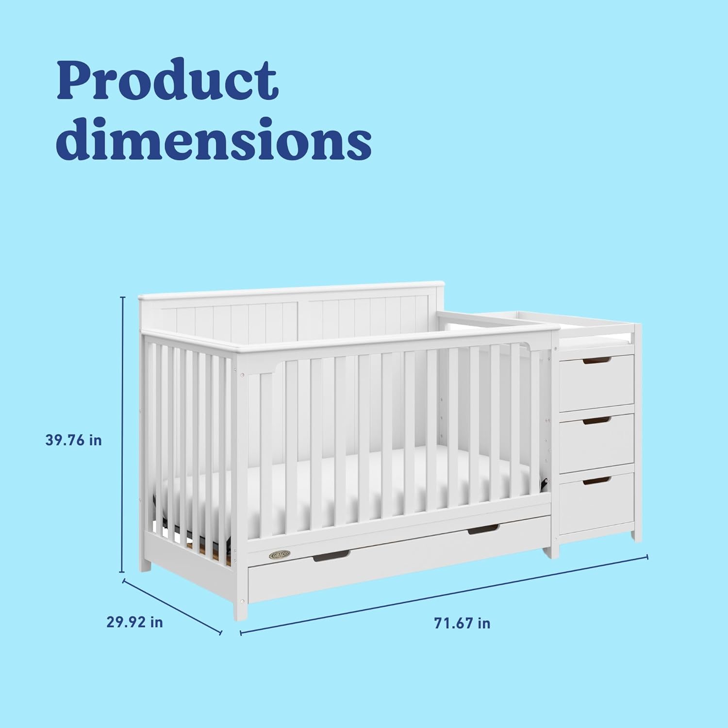 Alternative view of Graco Hadley 5-in-1 Convertible Crib & Changer (White) u2013 GREENGUARD Gold Certified, Fits Standard Crib Mattress, Converts to Toddler Bed and Full Bed, 4 Adjustable Mattress Heights