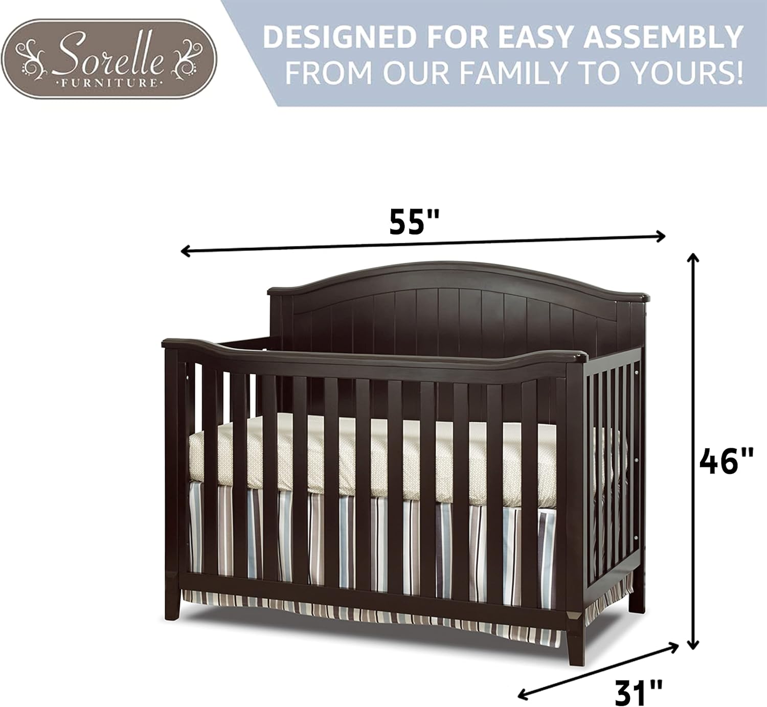 Alternative view of Sorelle Furniture Fairview Crib, Classic 4-in-1 Convertible Crib, Made of Wood, Non-Toxic Finish, Wooden Baby Bed, Toddler Bed, Childu2019s Daybed and Full-Size Bed, Nursery Furniture - Espresso