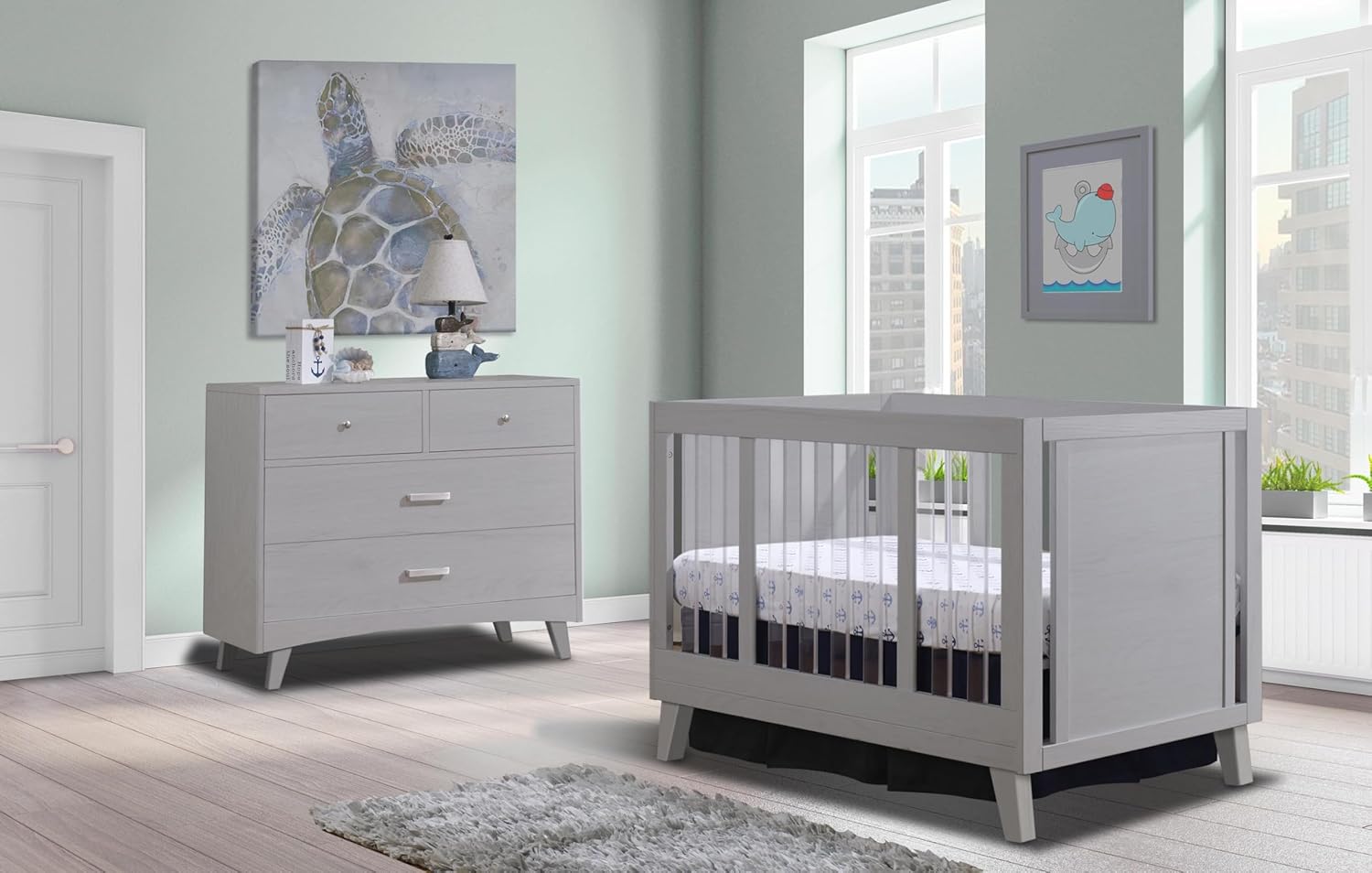 Sorelle Furniture Uptown Panel Crib, Modern Wood and Clear Acrylic Baby Crib, Made of Wood and Easy to Clean Acrylic, Non-Toxic Finish, Contemporary Baby Bed-Weathered Gray