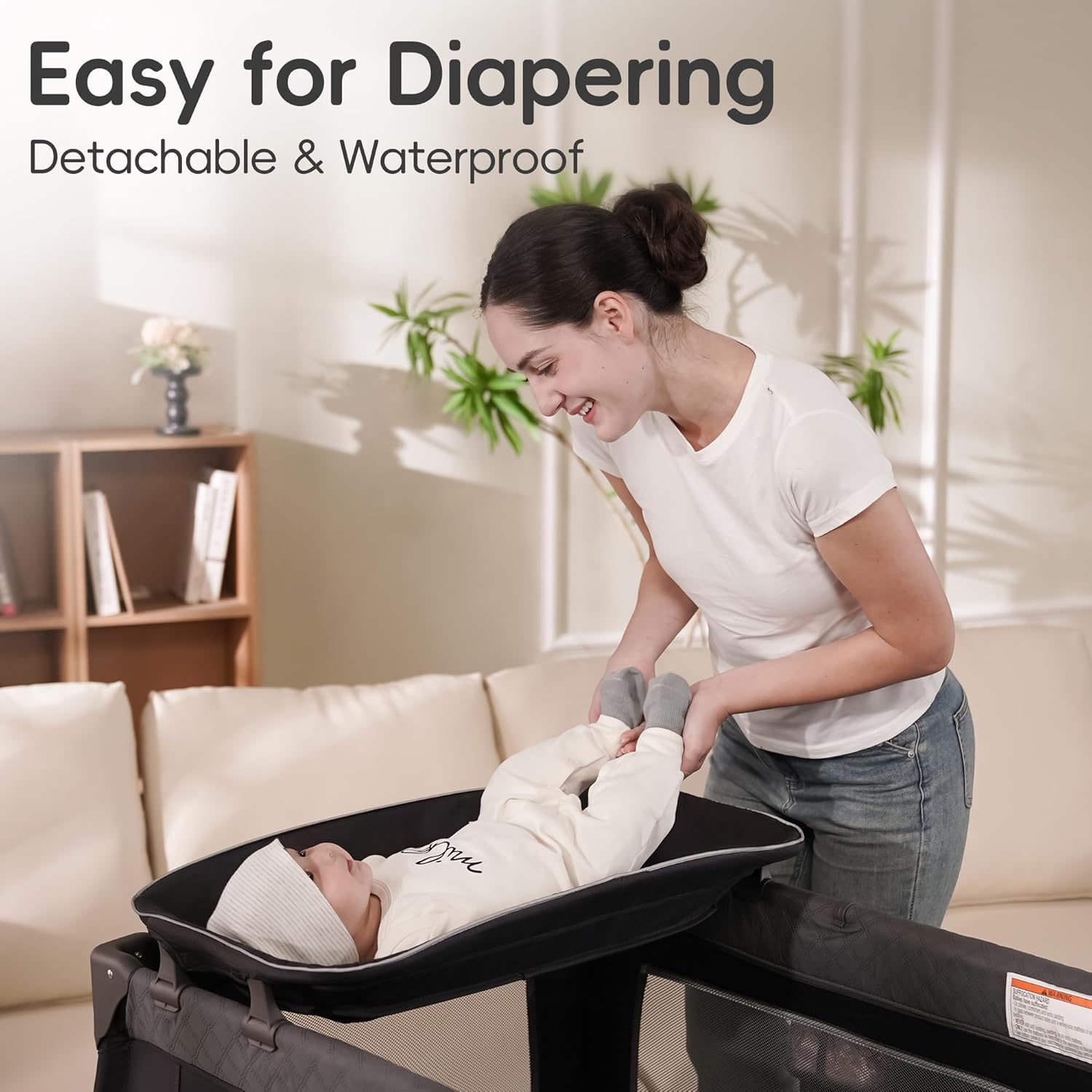 Alternative view of Pamo Babe Pack and Play 4 in 1 Playard Portable Playard Foldable Playpen for Baby and Toddler Portable Crib Mattress Diaper Changer for Newborn (Grey)