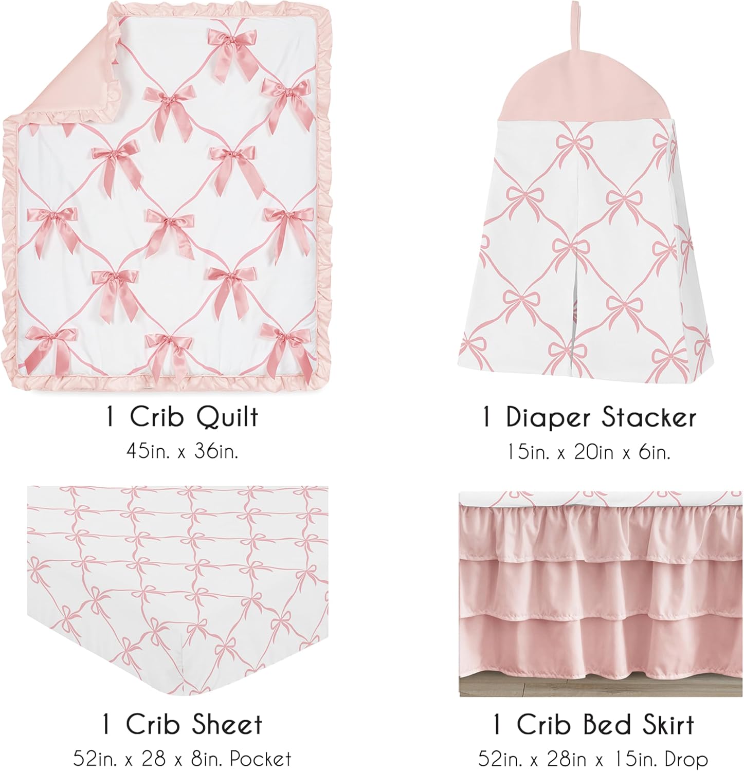 Sweet Jojo Designs 4-Piece Baby Crib Bedding Set (Pink Bows) for Girls, Infants/Nursery incl. Blanket, Fitted Sheet, Skirt, Diaper Stacker (Ruffles, Bow, Ballet Dancer, Ballerina Princess Collection)