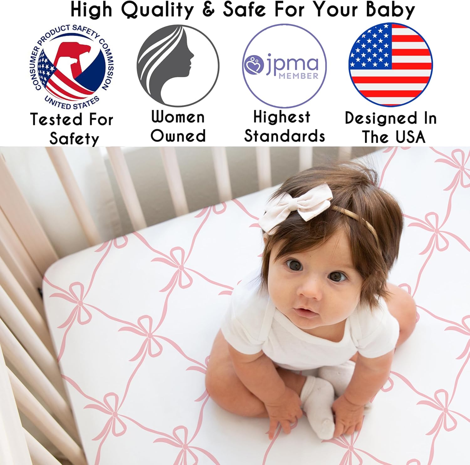 Alternative view of Sweet Jojo Designs 4-Piece Baby Crib Bedding Set (Pink Bows) for Girls, Infants/Nursery incl. Blanket, Fitted Sheet, Skirt, Diaper Stacker (Ruffles, Bow, Ballet Dancer, Ballerina Princess Collection)