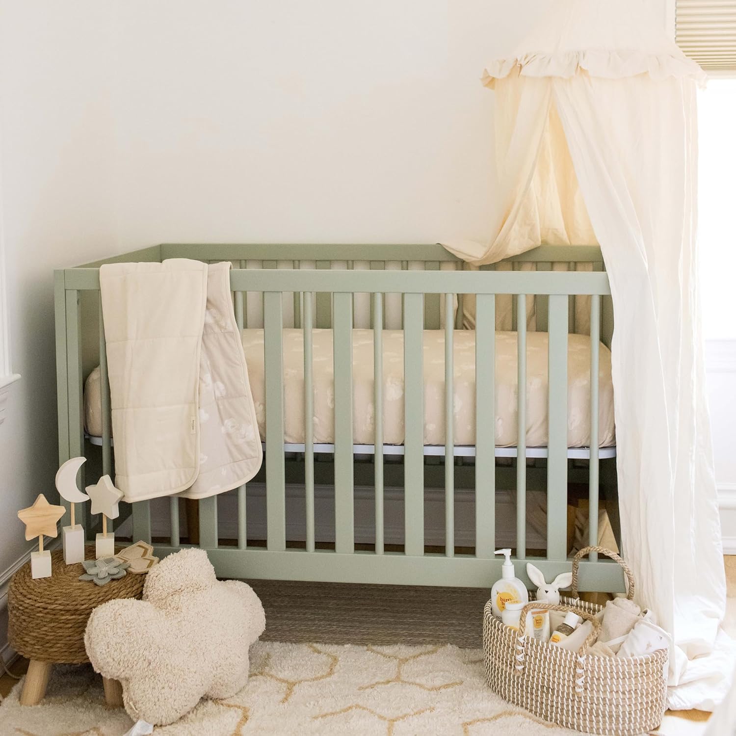 Burt's Bees Baby Essential Organic Cotton Fitted Crib Sheet, Breathable for Boy Girl Standard Crib & Toddler Mattresses