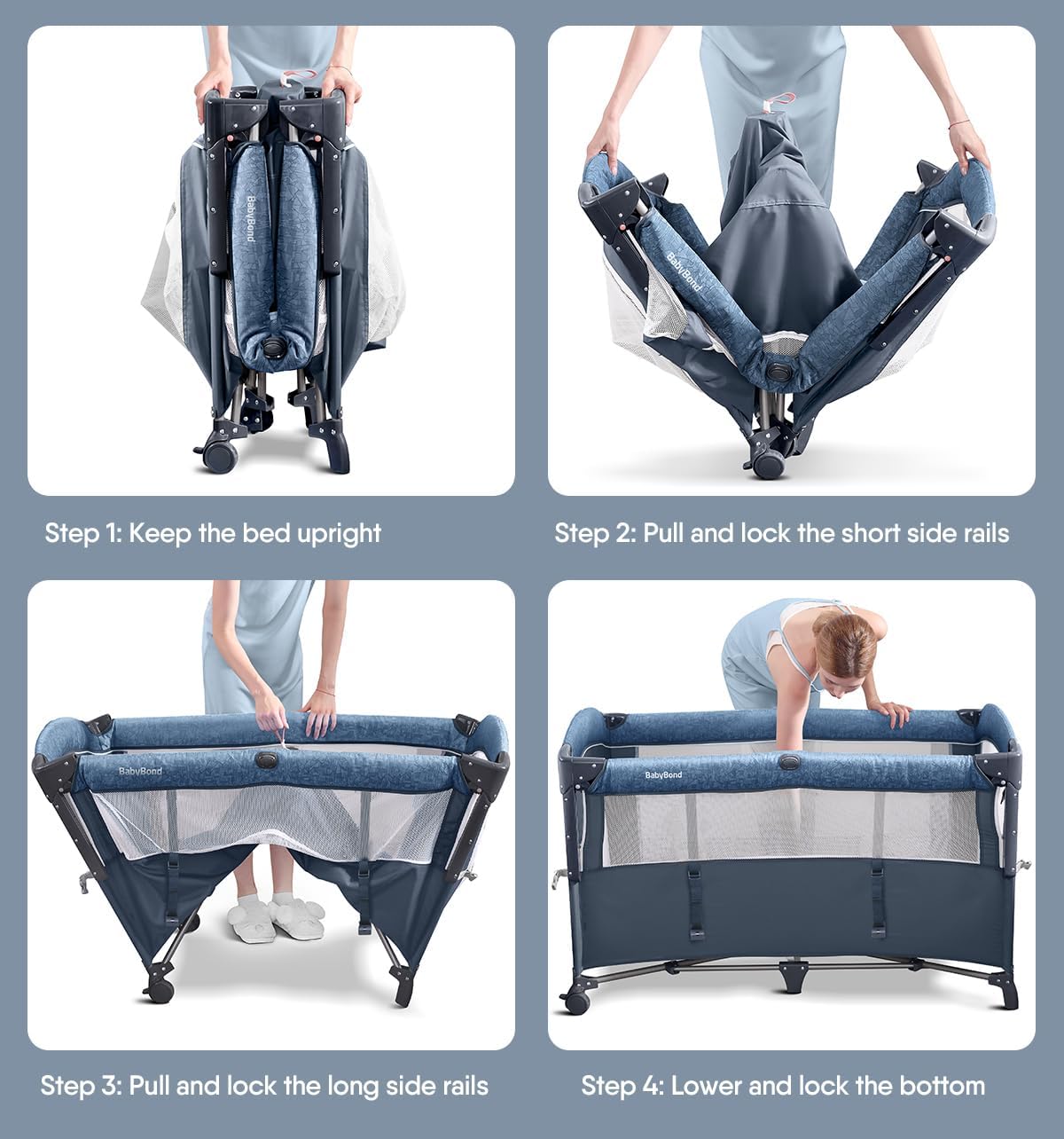 BabyBond Baby Bassinet Bedside Crib, Pack and Play with Sheet, Diaper Changing Table and Music Mobile from Newborn to Toddles, Portable Large Playard - Image 7