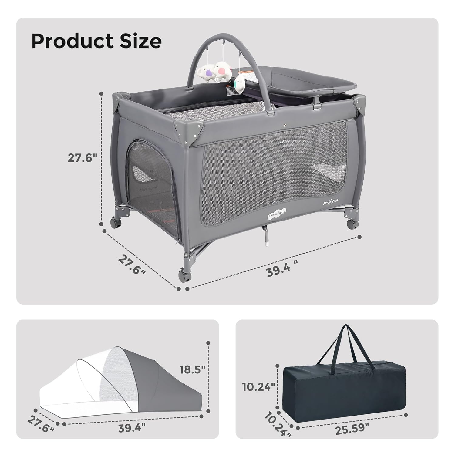 Pamo Babe Pack and Play One-Step to Fold 4-in-1 Portable Crib for Baby with Bassinet, Mosquito Net, Changing Table
