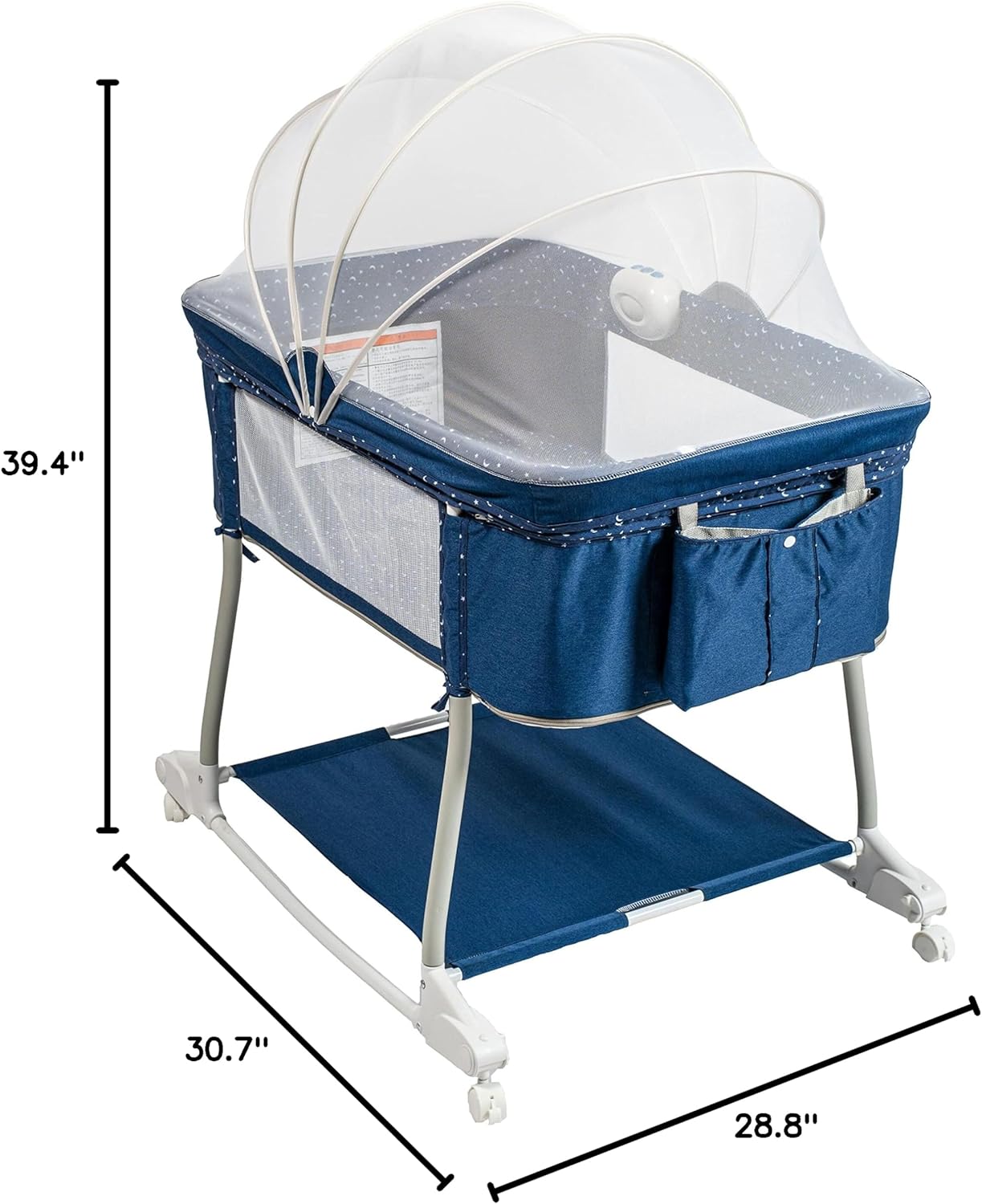 Alternative view of RTUSAS Newborn Portable Bassinet on Wheels for Baby 3 in 1 Bedside Sleeper Rocking Crib Playard with Breathable Mesh Cover Detachable Mosquito Net and Music Box Multi Mode(Navy Blue)
