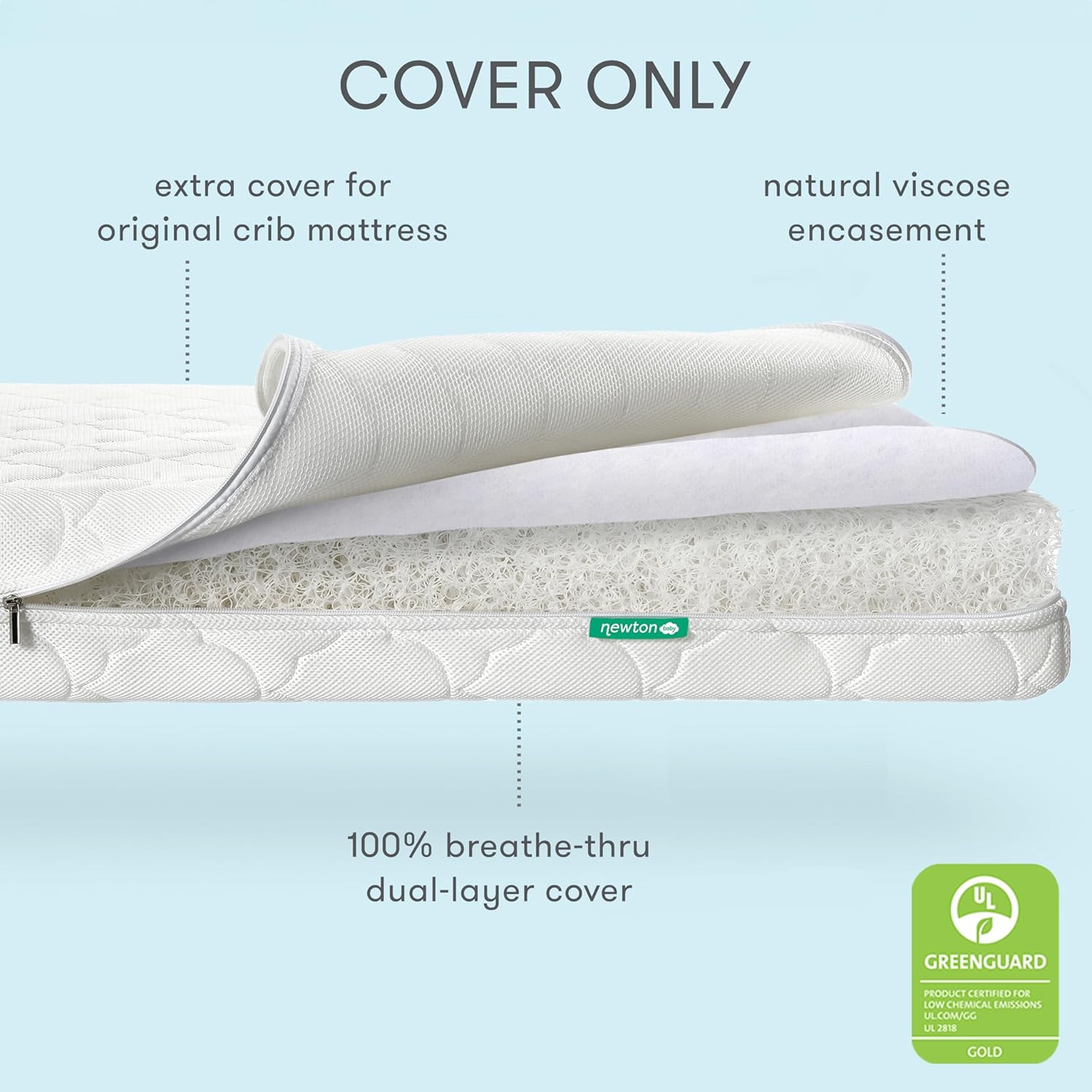Alternative view of Newton Baby Waterproof Extra Cover | Ultra-Breathable Proven to Reduce Suffocation Risk, Fits Original and Waterproof Newton Crib Mattress, Safe, Machine Washable, Non-Toxic - White (Cover ONLY)
