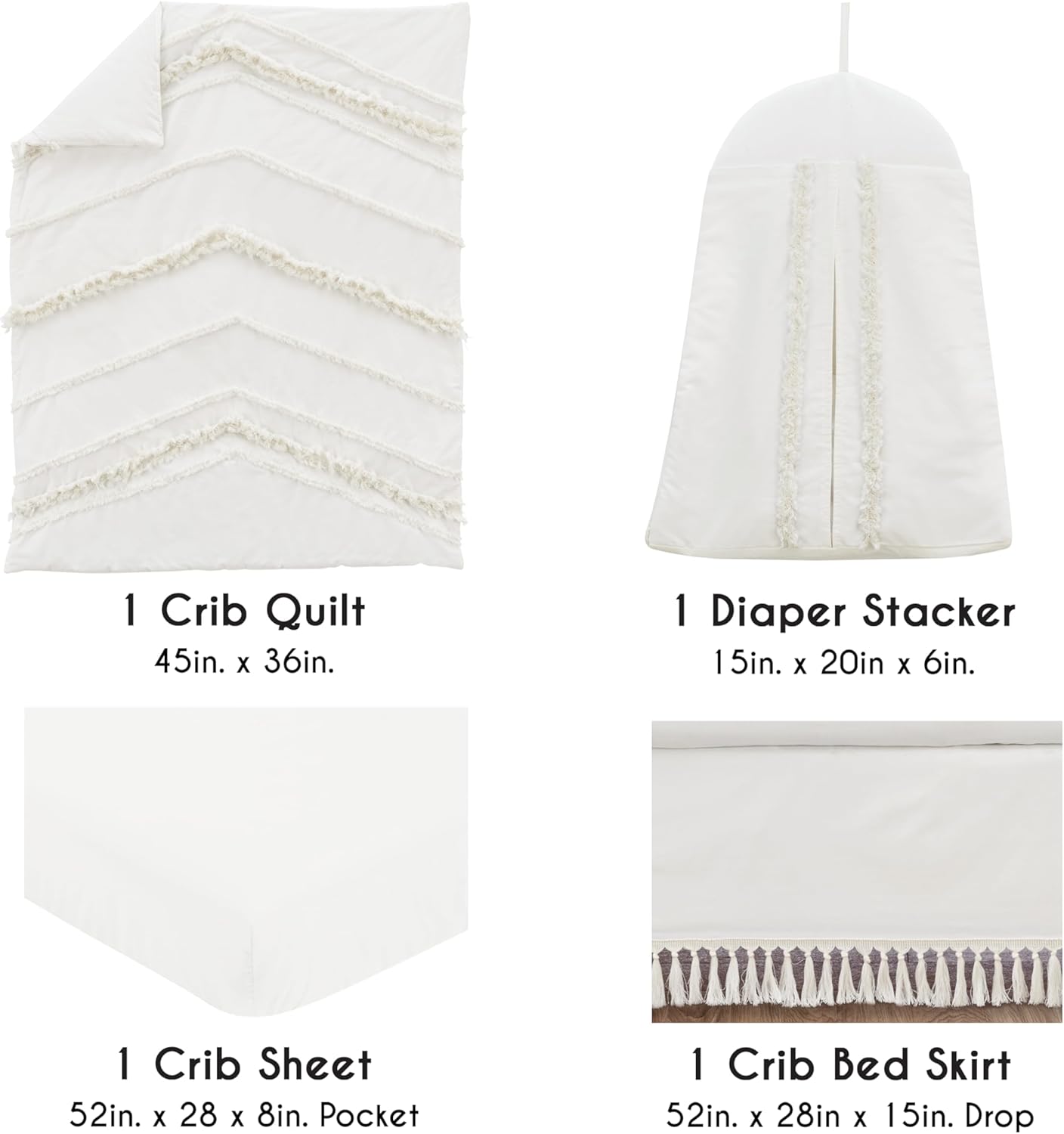 Sweet Jojo Designs 4-Piece Baby Crib Bedding Set (100% Cotton Ivory Boho) for Boys or Girls, Infants/Nursery incl. Blanket, Fitted Sheet, Skirt, Diaper Stacker (Neutral Bohemian, Farmhouse Minimalist)