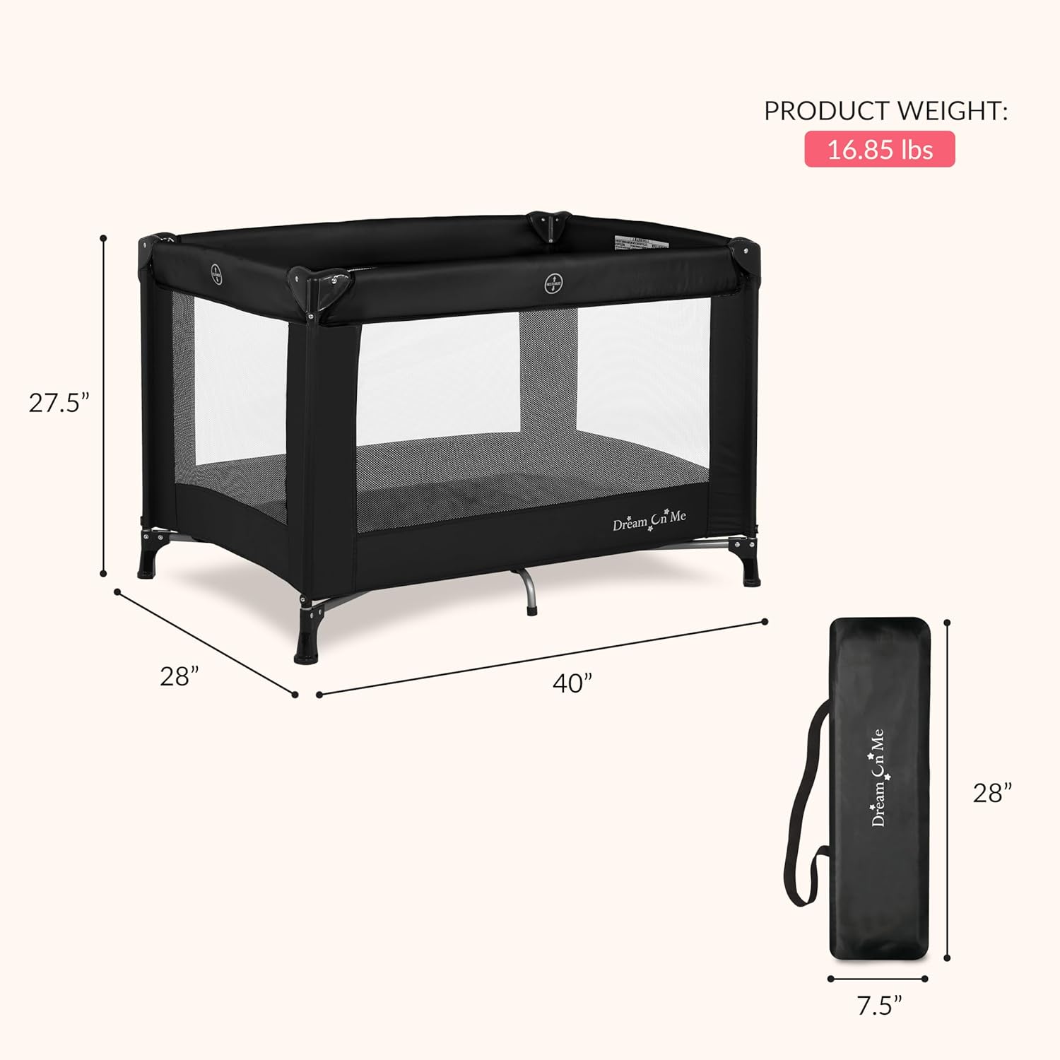 Alternative view of Dream On Me Nest Portable Playard in Black with Carrybag an Shoulder Strap, Lightweight, Packable and Easy Setup Baby Playard, Breathable Mesh Sides and Soft Fabric - Comes with a Removable Padded Mat