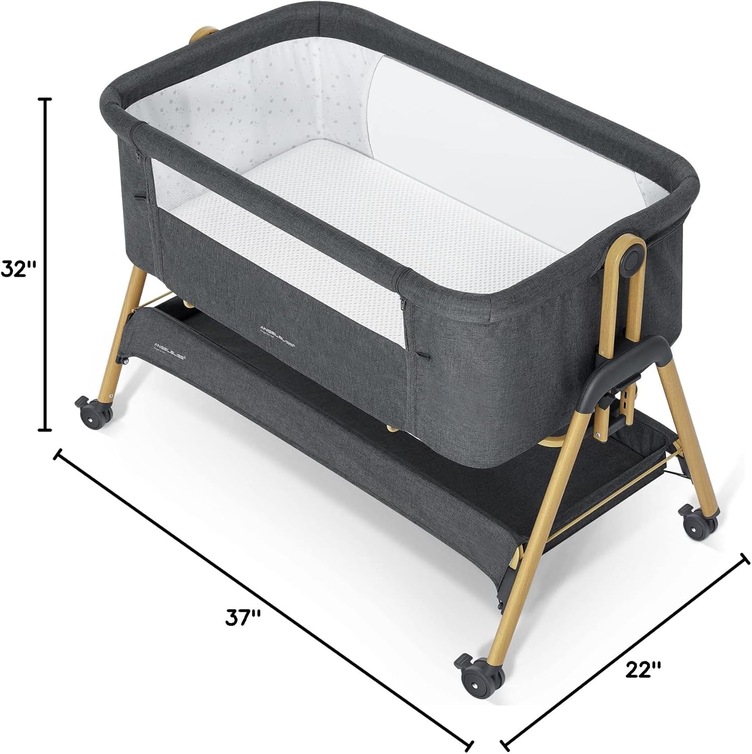 Alternative view of ANGELBLISS Baby Bassinet, Bedside Sleeper, Easy Folding Bedside Crib with Breathable & Washable Mattress Baby Bed, 6-Level Adjustable Portable Bassinets for Safe Co-Sleeping for Newborn Infant