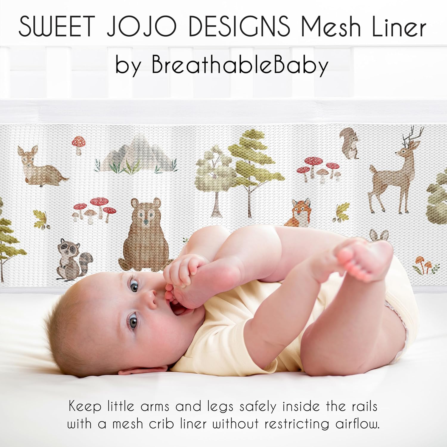 Alternative view of Sweet Jojo Designs + BreathableBaby 2-Piece Breathable Mesh Crib Liner Set (Woodland Forest Animals) for Boys/Girls, Baby, Infants/Newborn Nursery (Animal Friends, Bear, Fox, Hedgehog, Watercolor)