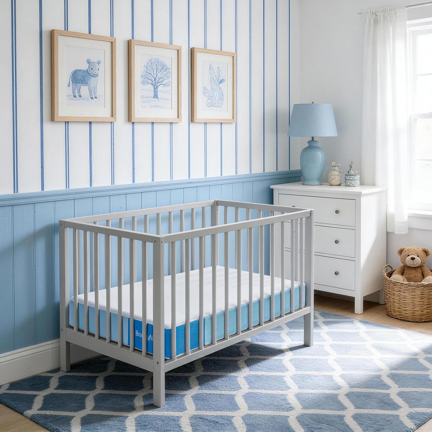 BaybyNest 6" Crib Mattress, Dual-Sided Knitted Cover, Ultra Breathable & Skin-Friendly for Infant All-Night Comfort - CertiPUR-US Certified (Blue)u200B