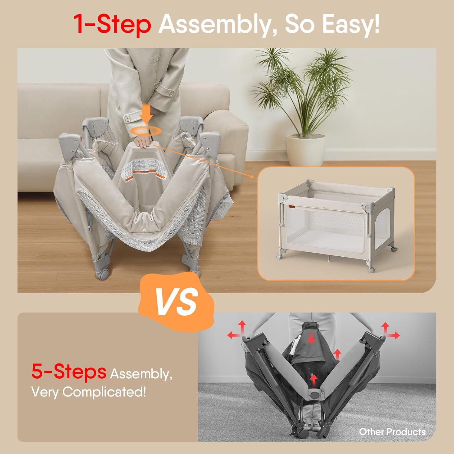 TinyGlow 4 in 1 Baby Bassinet, Pack and Play, Bedside Crib Sleeper, Diaper Changer, Quickly Assembled and Folded Portable Crib with Mattress and Mosquito Net, Easy to Carry - Image 4