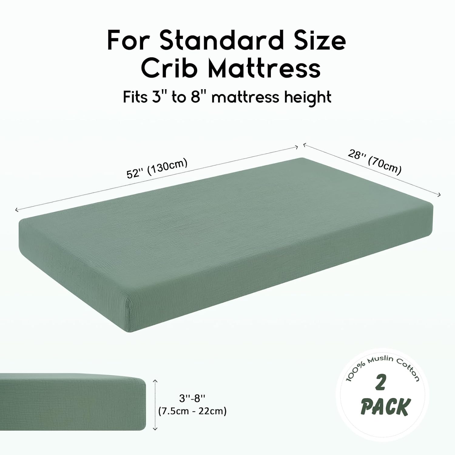 Alternative view of Yoofoss Muslin Crib Sheets for Boys Girls 100% Cotton Fitted Baby Crib Sheet 2 Pack Soft and Breathable for Standard Crib Mattress & Toddler Mattress 52"x28" Apricot&Green