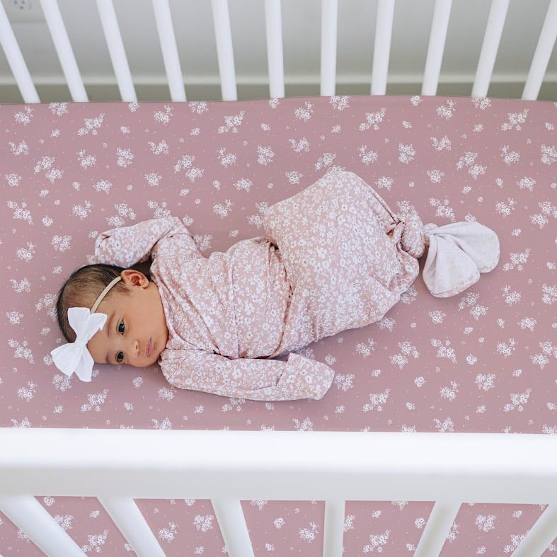 Crib Sheets Neutral - Fitted Baby Crib Sheets Bed for Girl Boy - 2 Pack Standard & Toddler Mattress (Antique Rose) - Buttery Soft Organic Cotton Blend