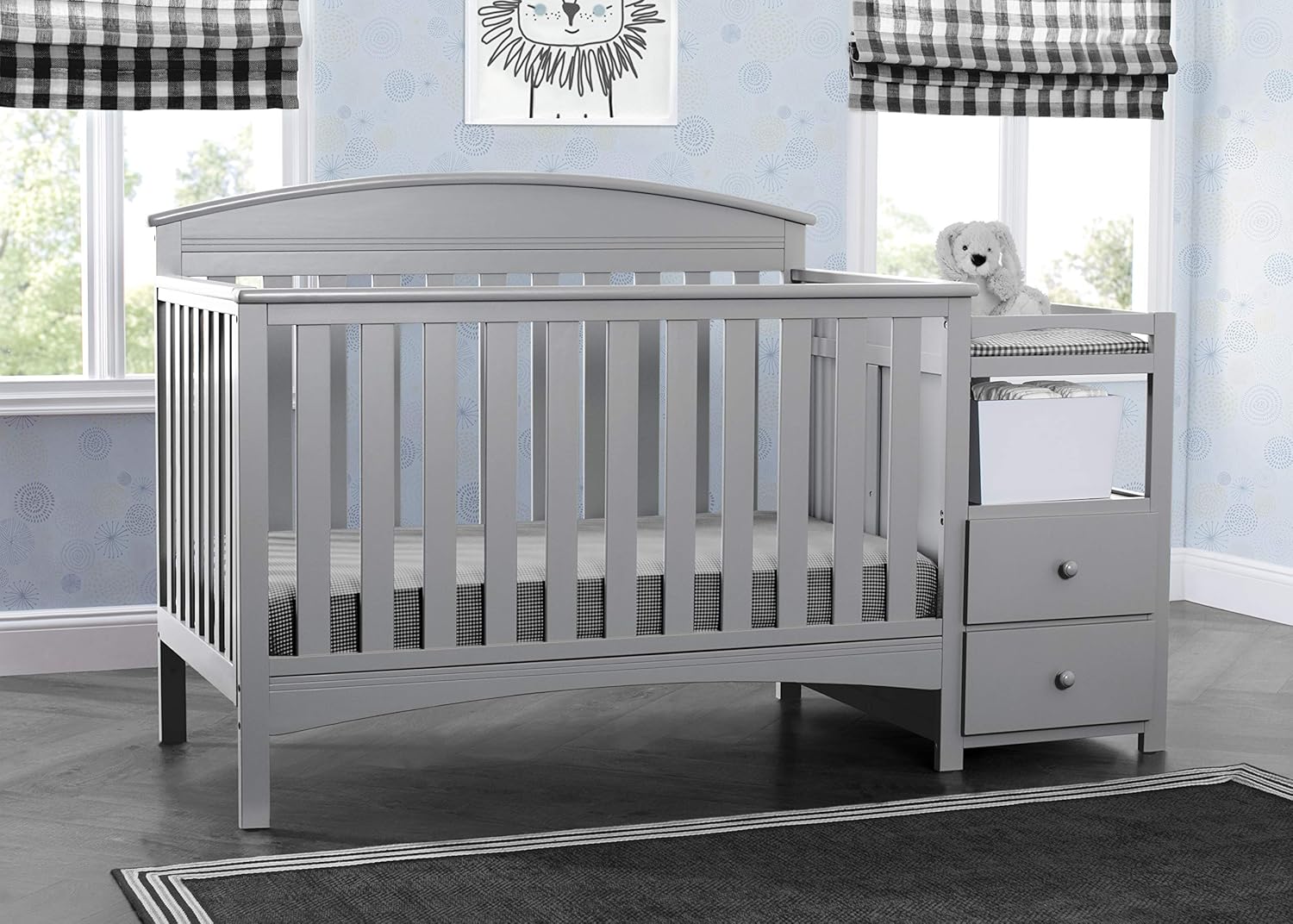 Delta Children Abby Convertible Crib 'N' Changer, Grey + Serta Perfect Slumber Dual Sided Recycled Fiber Core Crib and Toddler Mattress (Bundle)