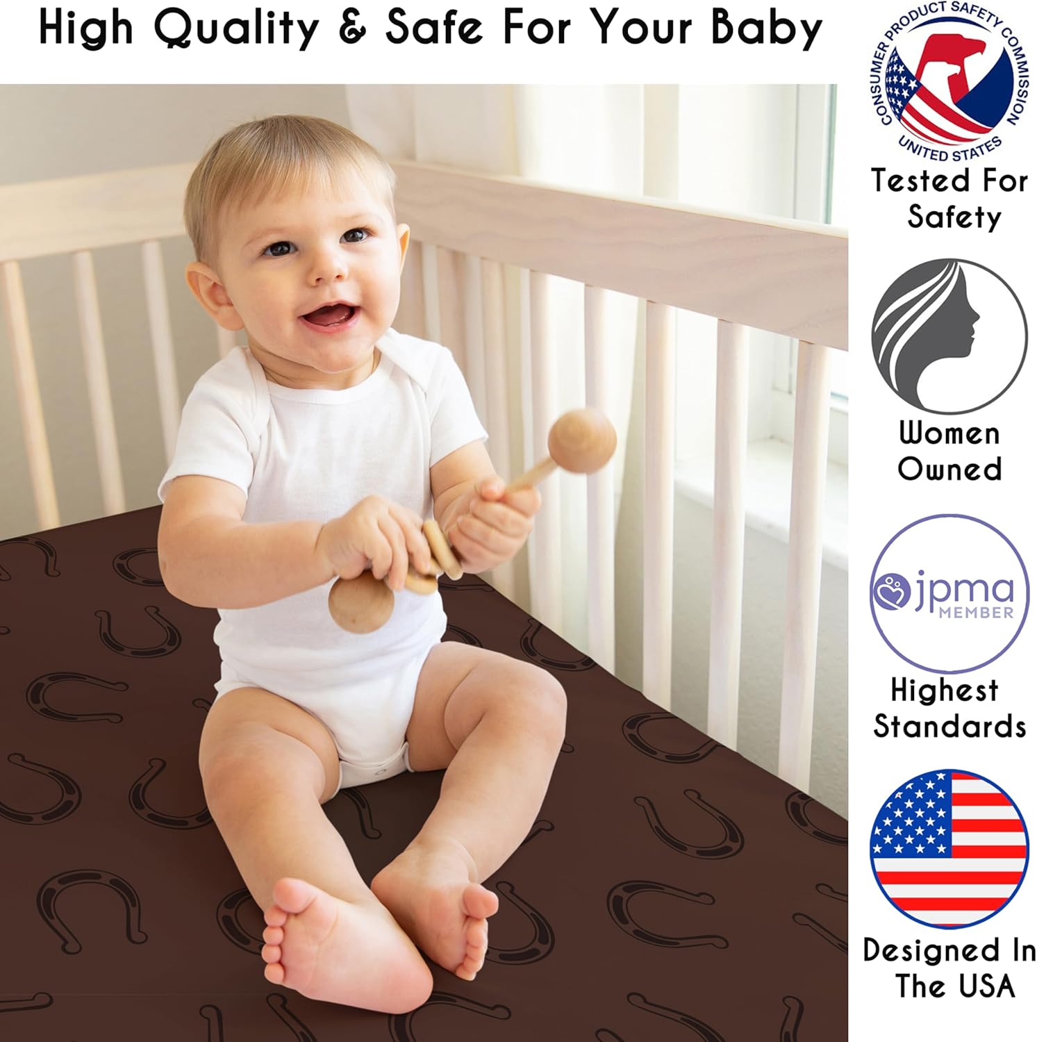 Alternative view of Sweet Jojo Designs 4-Piece Baby Crib Bedding Set (Western Cowboy Print) for Boys, Infants/Nursery incl. Blanket, Fitted Sheet, Skirt, Diaper Stacker (Country, Farm, Horse Ranch, Wild West, Southern)