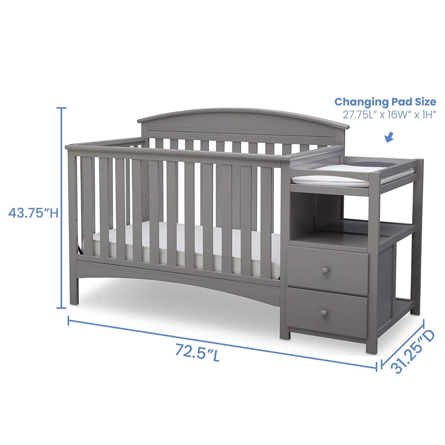 Delta Children Abby Convertible Crib 'N' Changer, Grey + Serta Perfect Slumber Dual Sided Recycled Fiber Core Crib and Toddler Mattress (Bundle) - Image 7