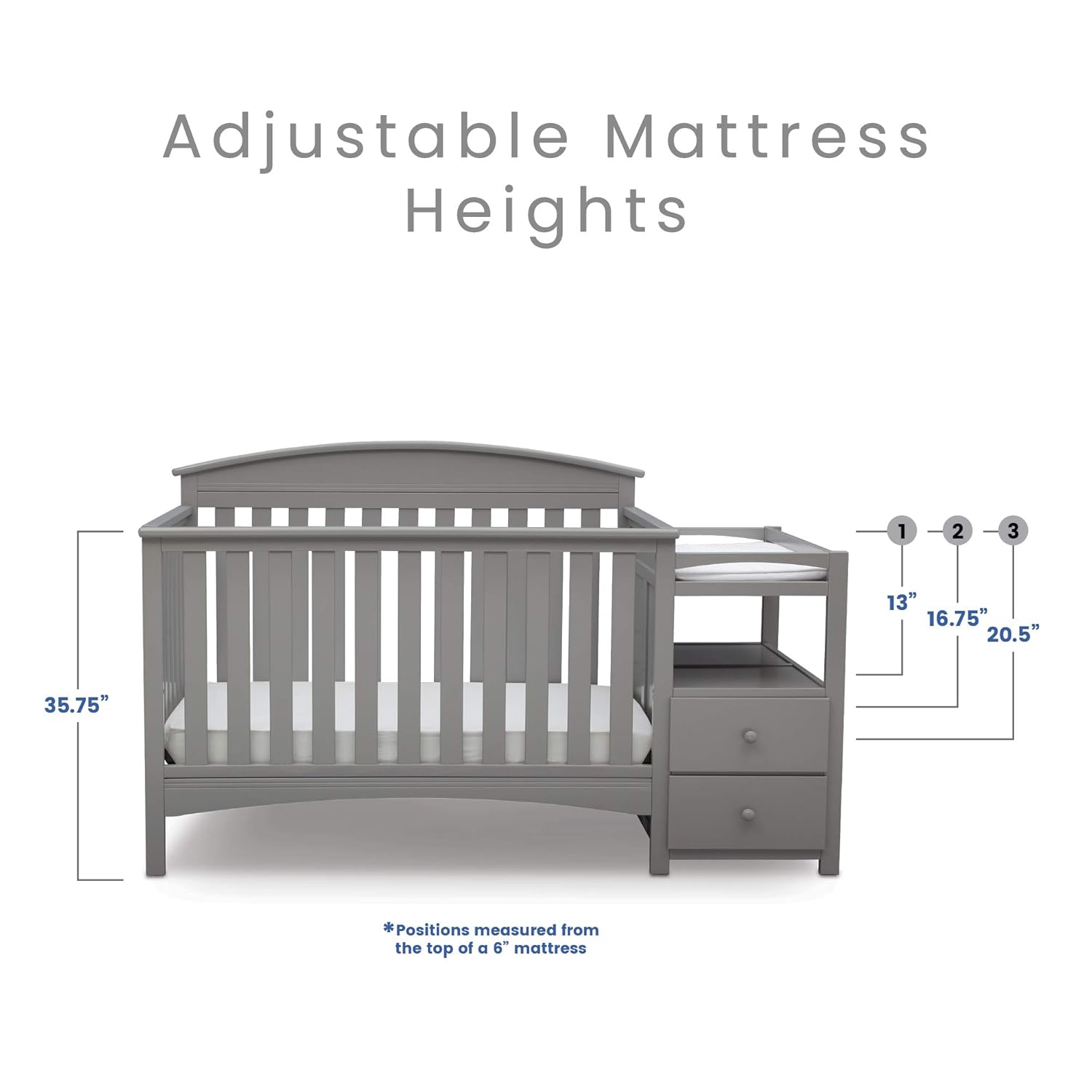 Delta Children Abby Convertible Crib 'N' Changer, Grey + Serta Perfect Slumber Dual Sided Recycled Fiber Core Crib and Toddler Mattress (Bundle) - Image 8
