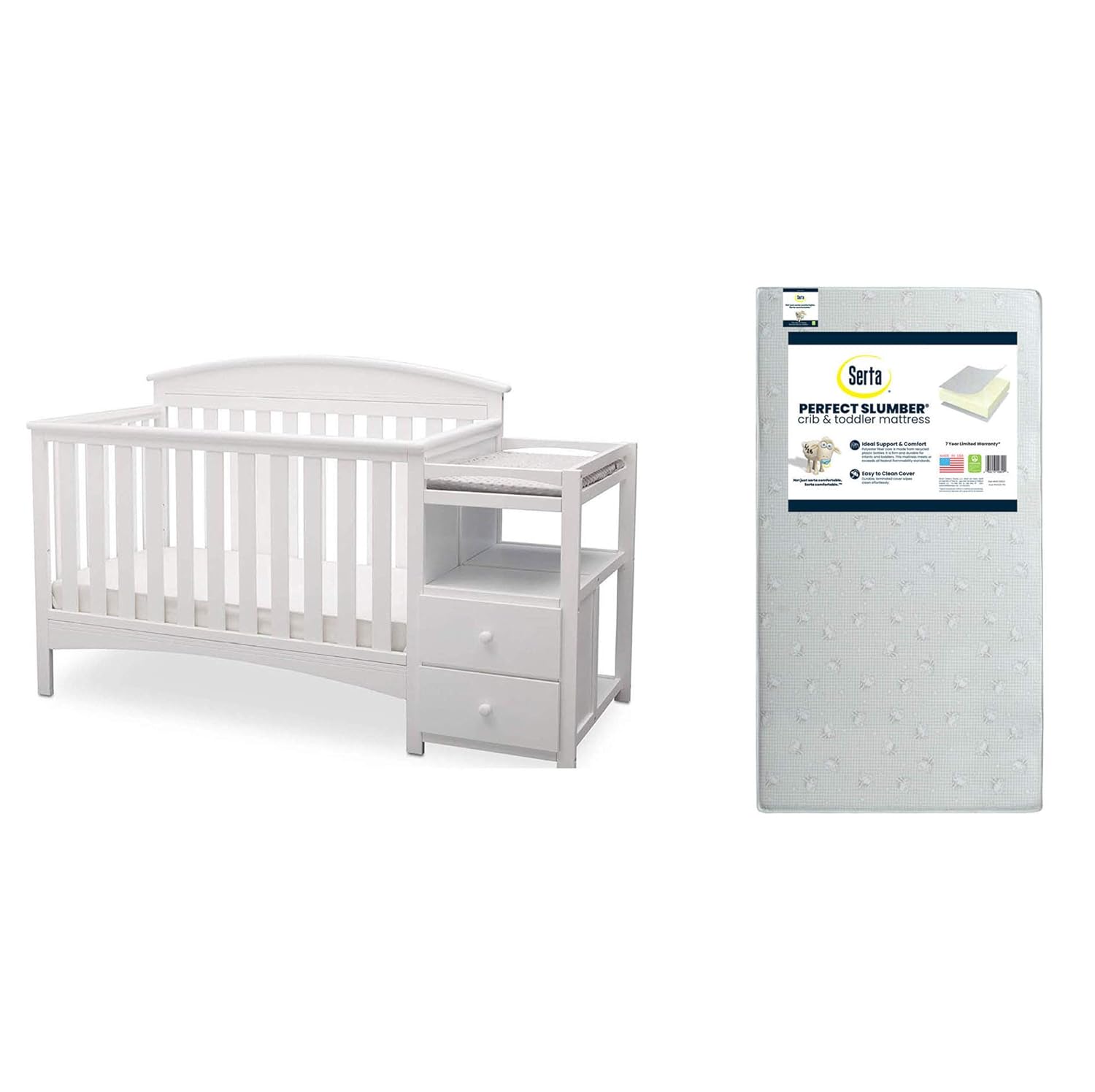 Delta Children Abby Convertible Crib 'N' Changer, Grey + Serta Perfect Slumber Dual Sided Recycled Fiber Core Crib and Toddler Mattress (Bundle) - Image 9