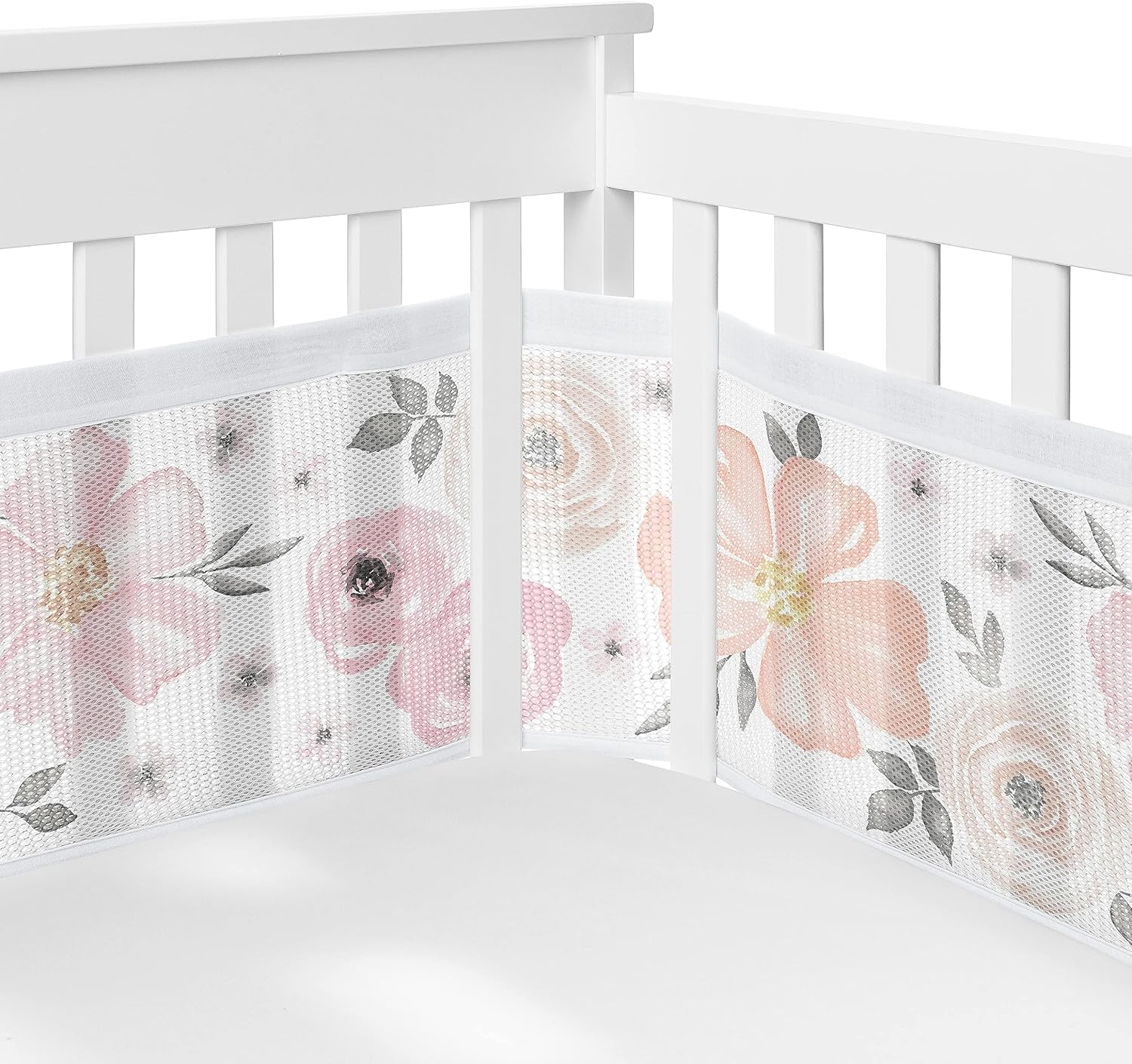 Alternative view of Sweet Jojo Designs 6-Piece Baby Crib Bedding Set (Pink/Grey Boho Floral) for Girls, Infants/Nursery incl. Blanket, Fitted Sheet, Skirt, BreathableBaby Breathable Mesh Crib Liner (Watercolor Polka Dot)