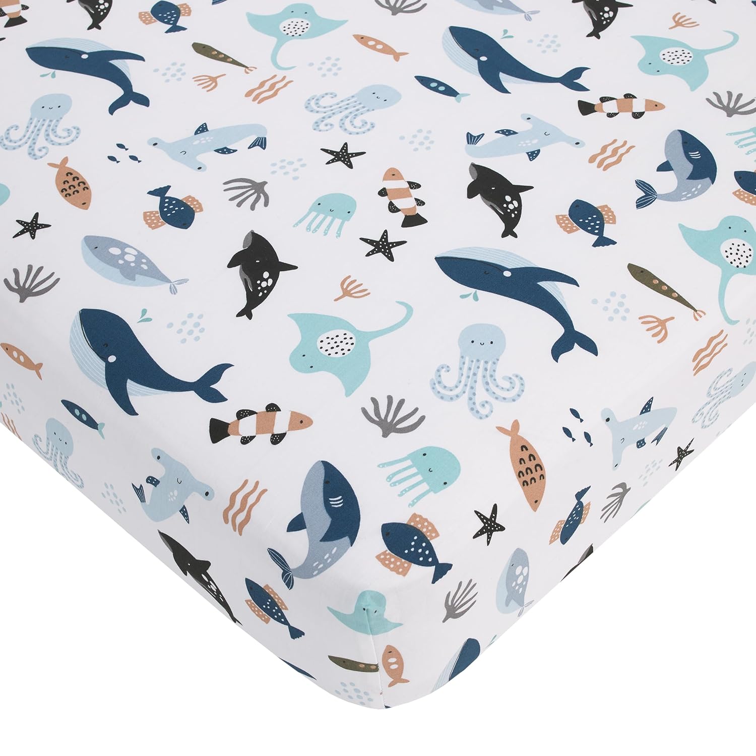 Alternative view of NoJo Explore Dream Discover Light Blue, Navy, Gray and Coral Ocean 4 Piece Nursery Crib Bedding Set - Comforter, 100% Cotton Fitted Crib Sheet, Crib Skirt and Nursery Organizer